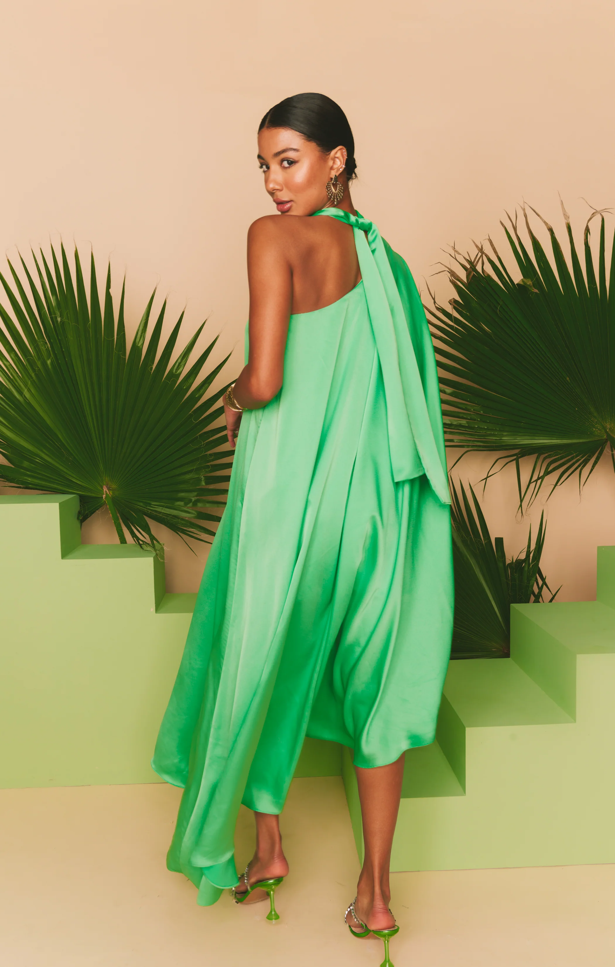 Rhea One Shoulder Dress ~ Kiwi Luxe Satin - Image 9