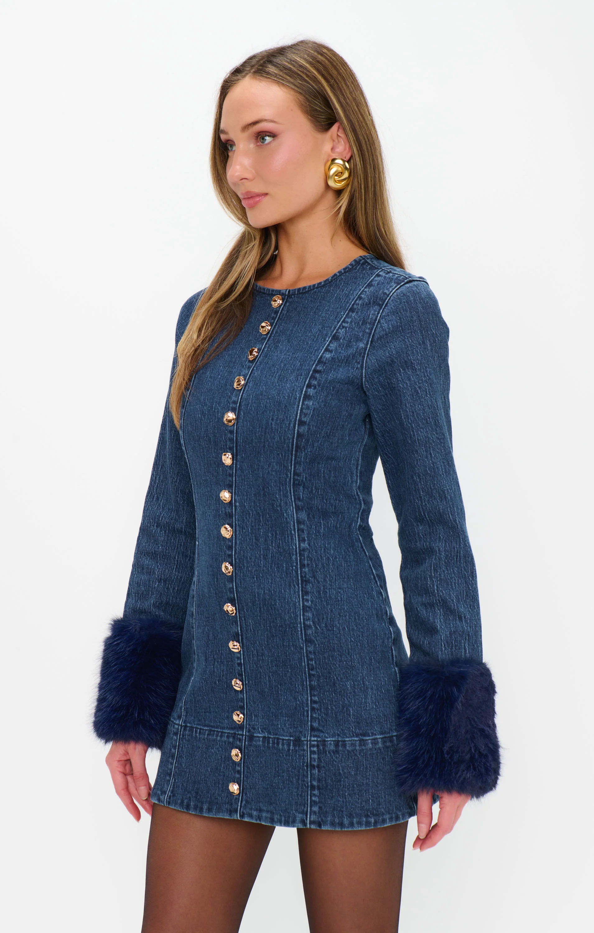 Rockefeller Mini Dress ~ Subzero Indigo with Faux Fur - Image 5