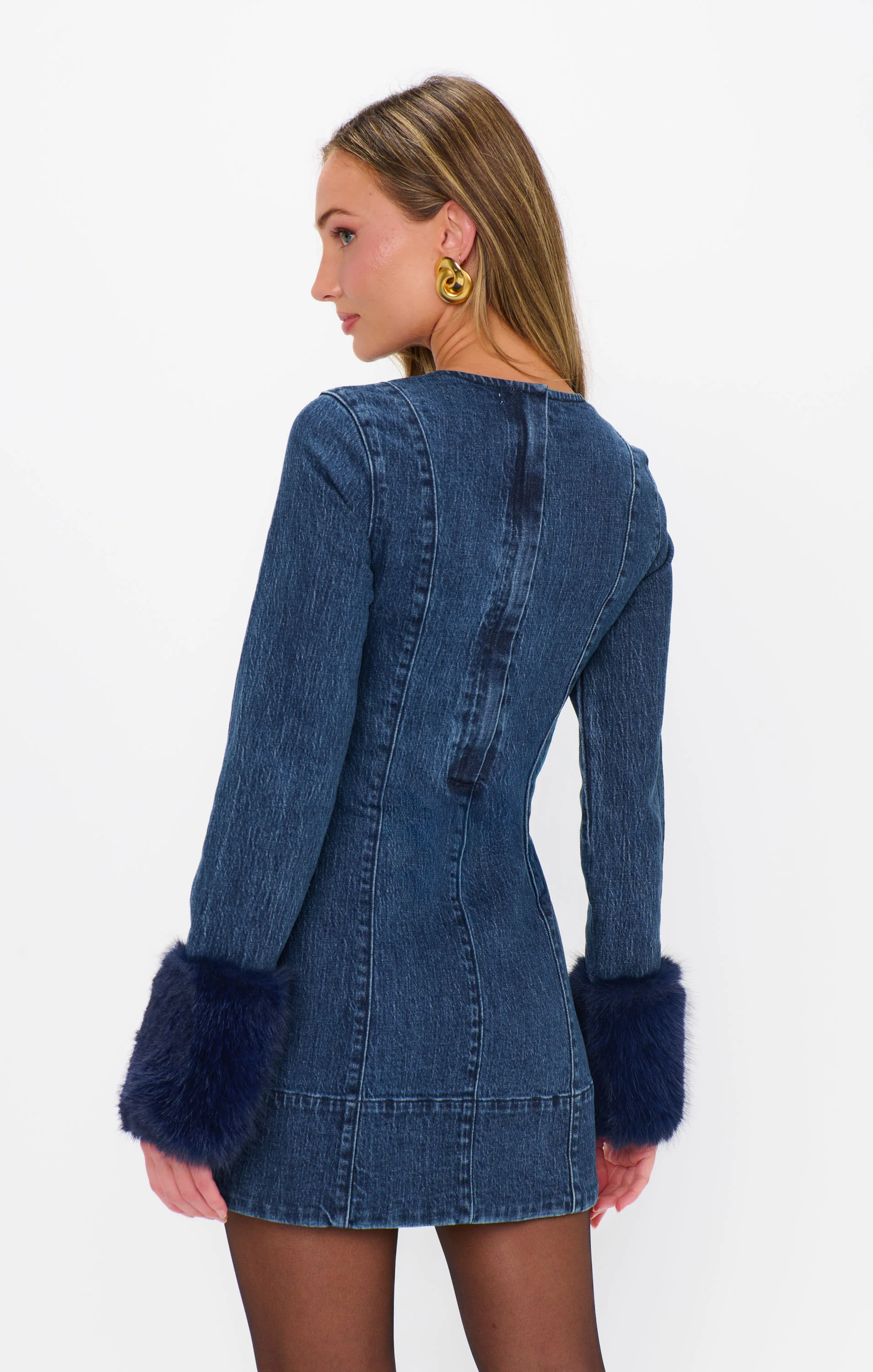 Rockefeller Mini Dress ~ Subzero Indigo with Faux Fur - Image 6