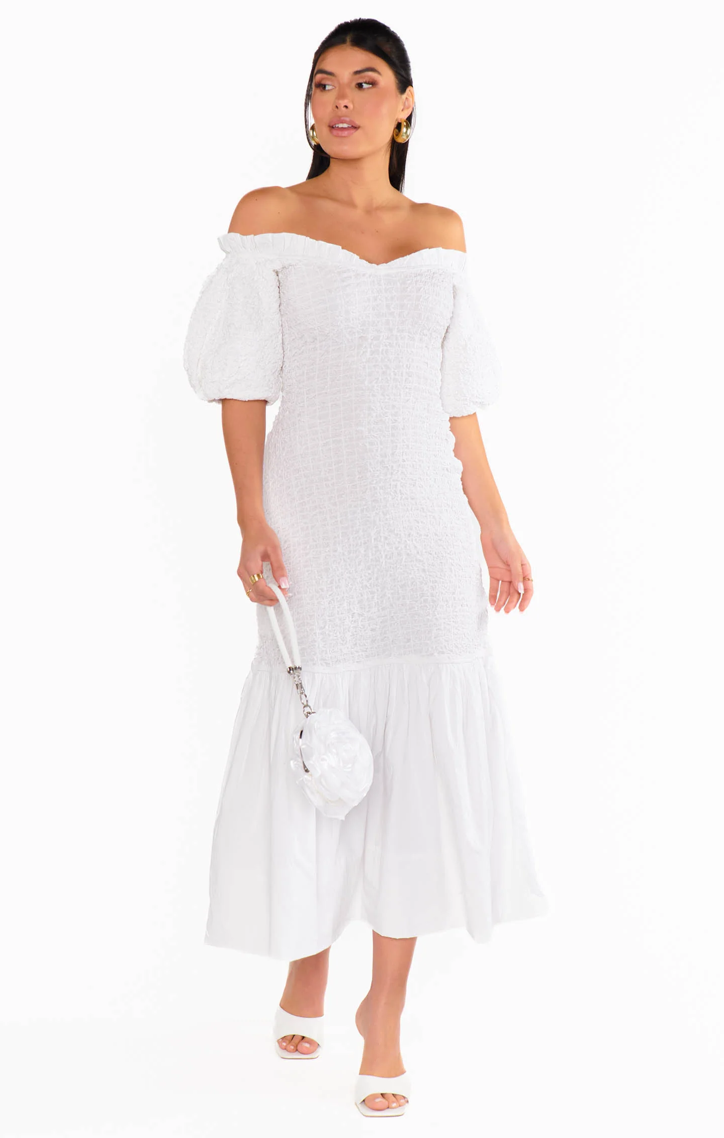 Rom Com Midi Dress ~ White Texture Stretch - Image 10