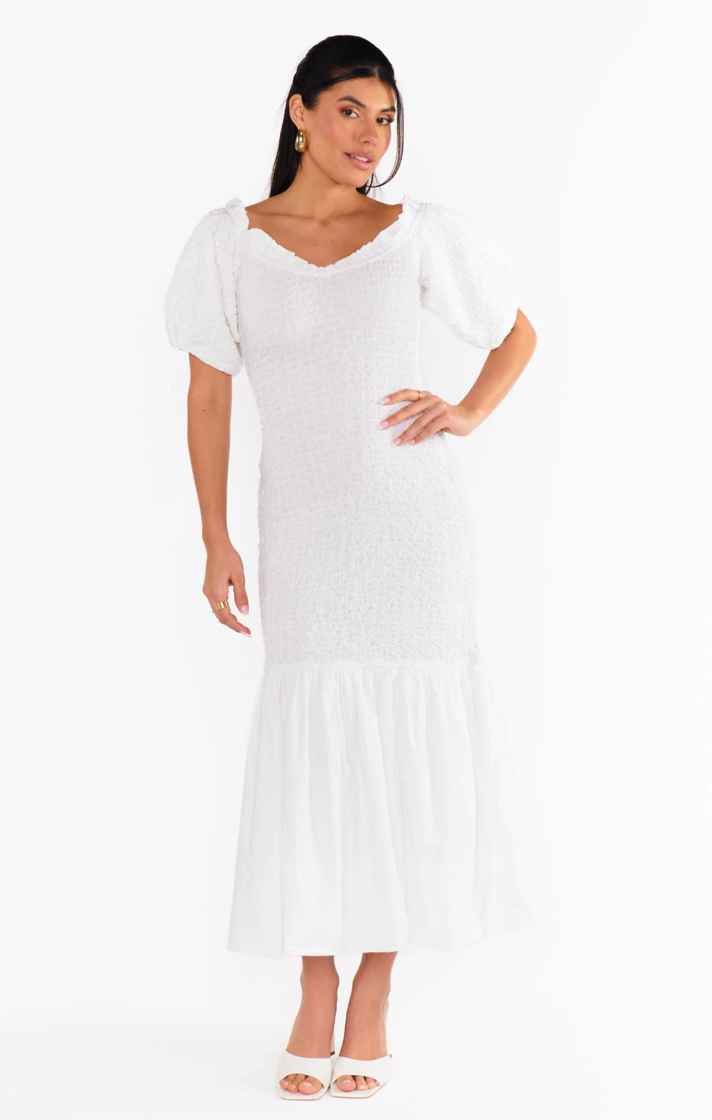 Rom Com Midi Dress ~ White Texture Stretch - Image 3