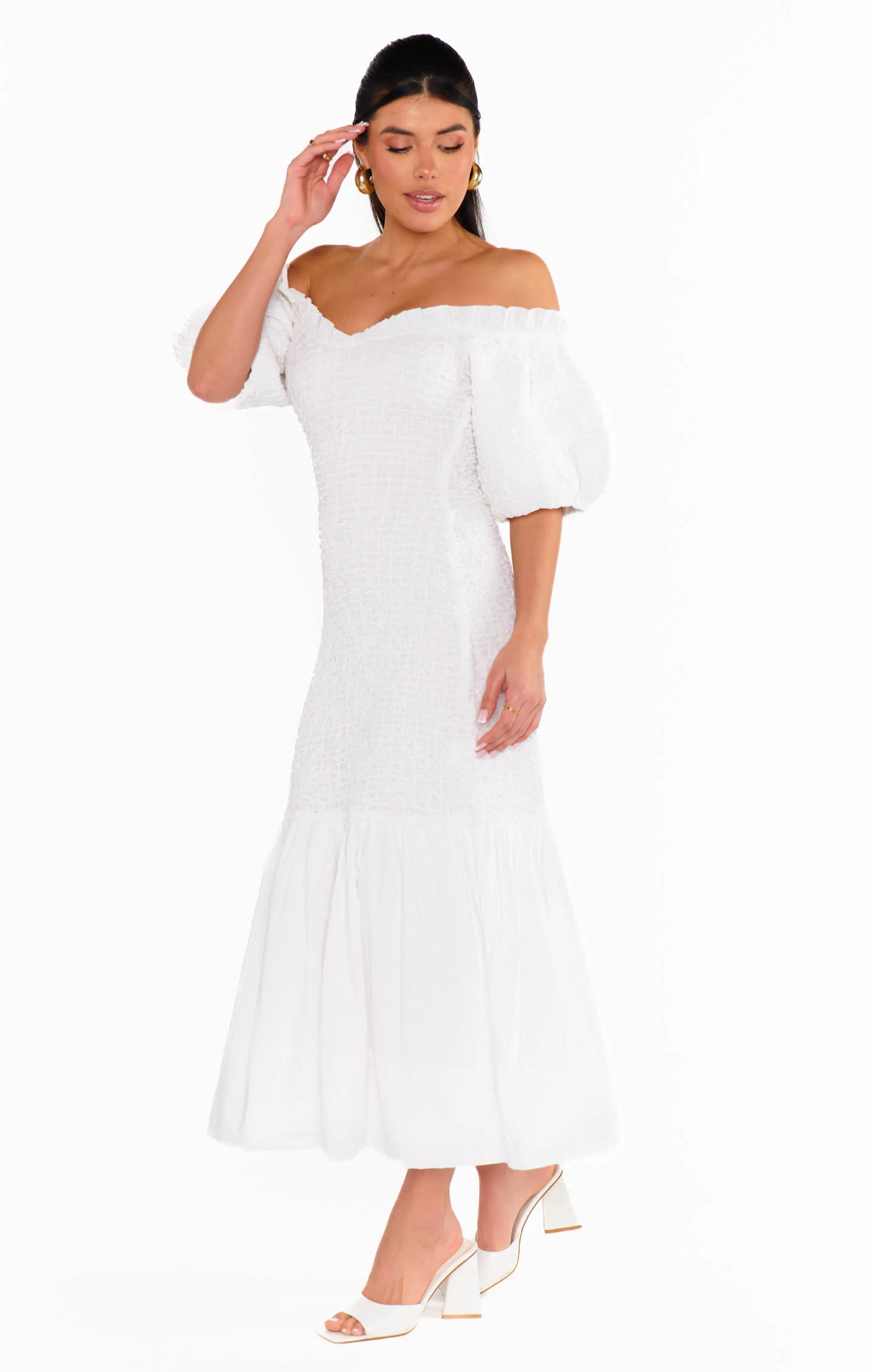 Rom Com Midi Dress ~ White Texture Stretch - Image 4