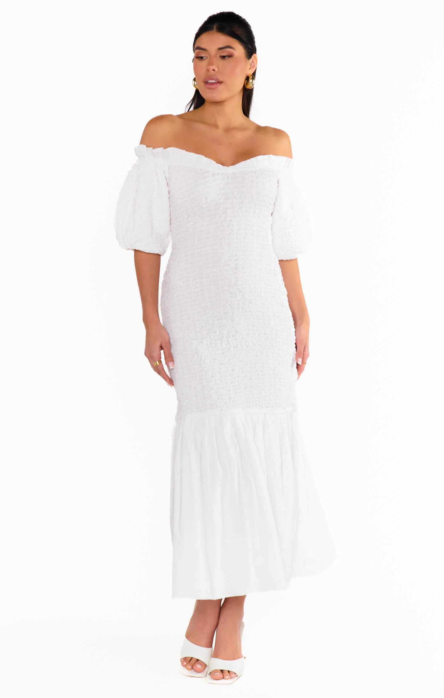 Rom Com Midi Dress ~ White Texture Stretch - Image 5