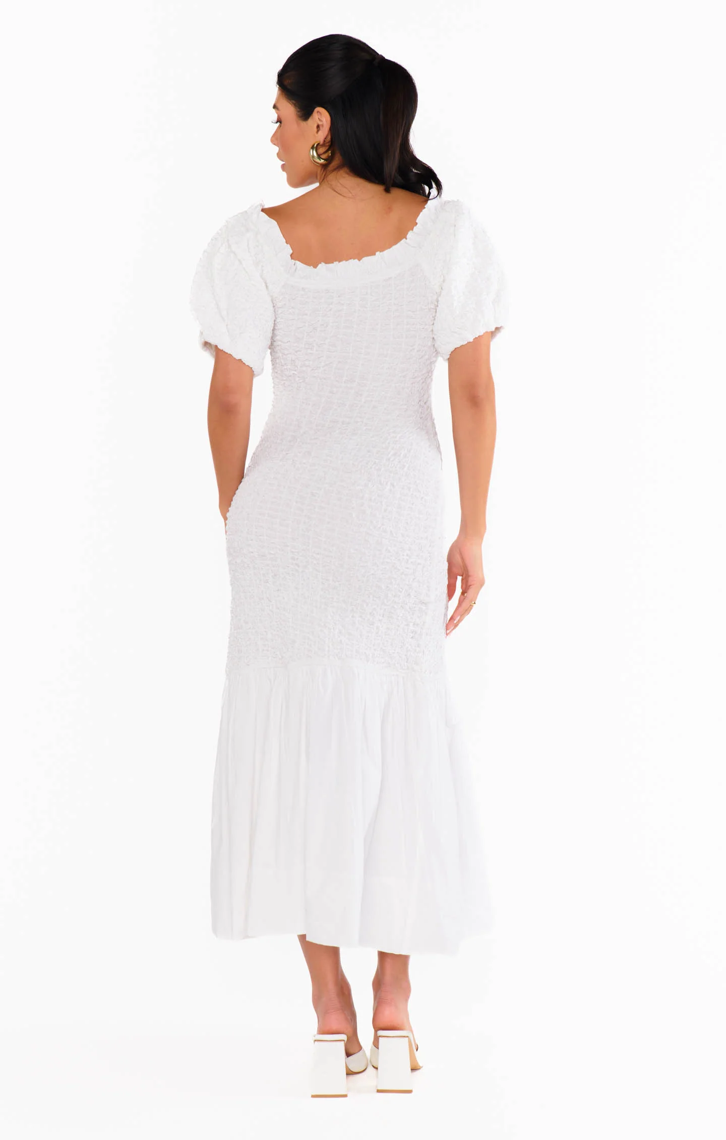 Rom Com Midi Dress ~ White Texture Stretch - Image 7