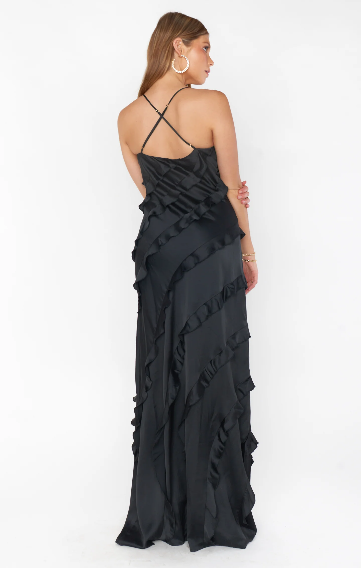 Romance Ruffle Dress ~ Black Luxe Satin - Image 2
