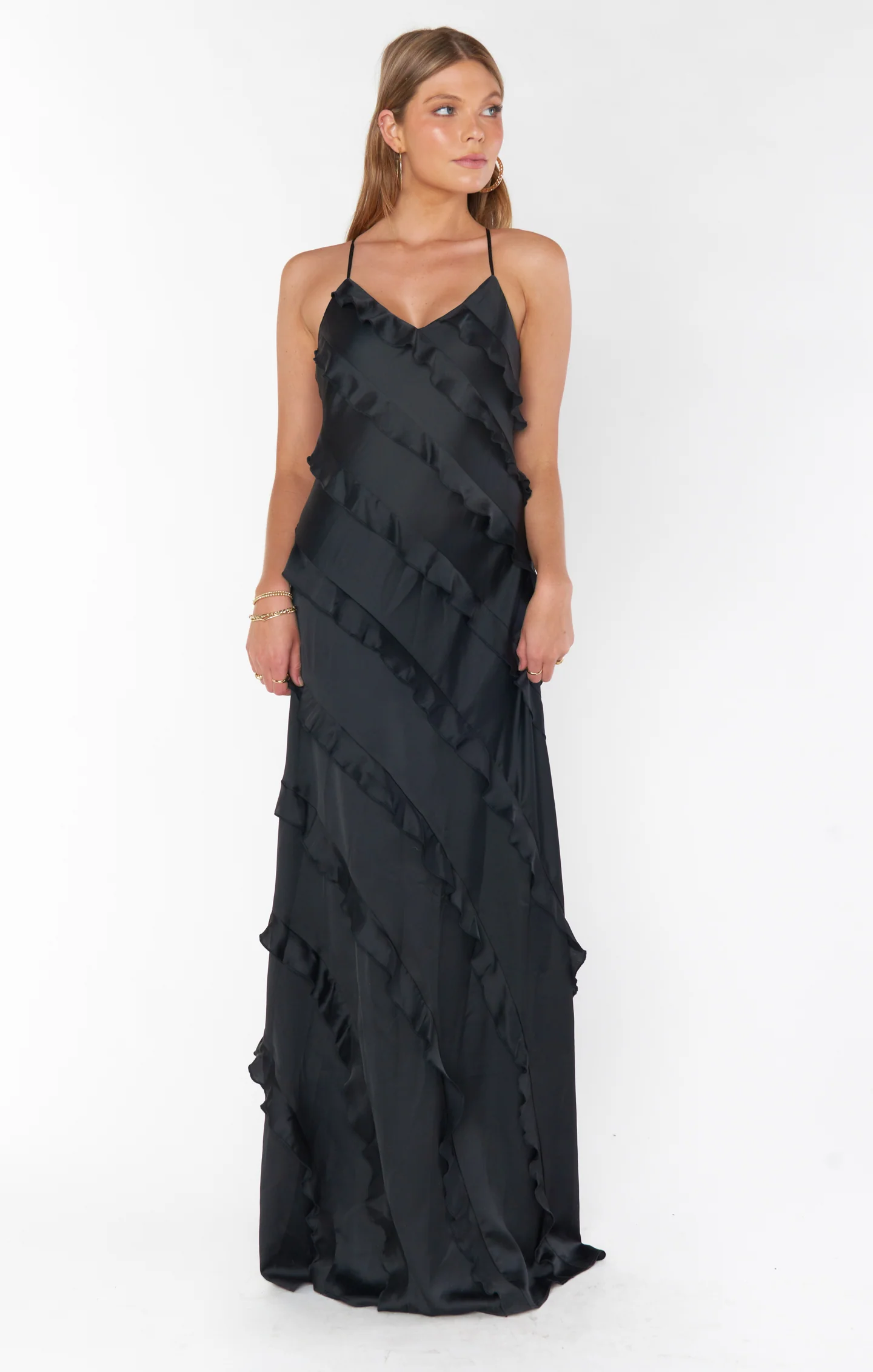Romance Ruffle Dress ~ Black Luxe Satin - Image 3