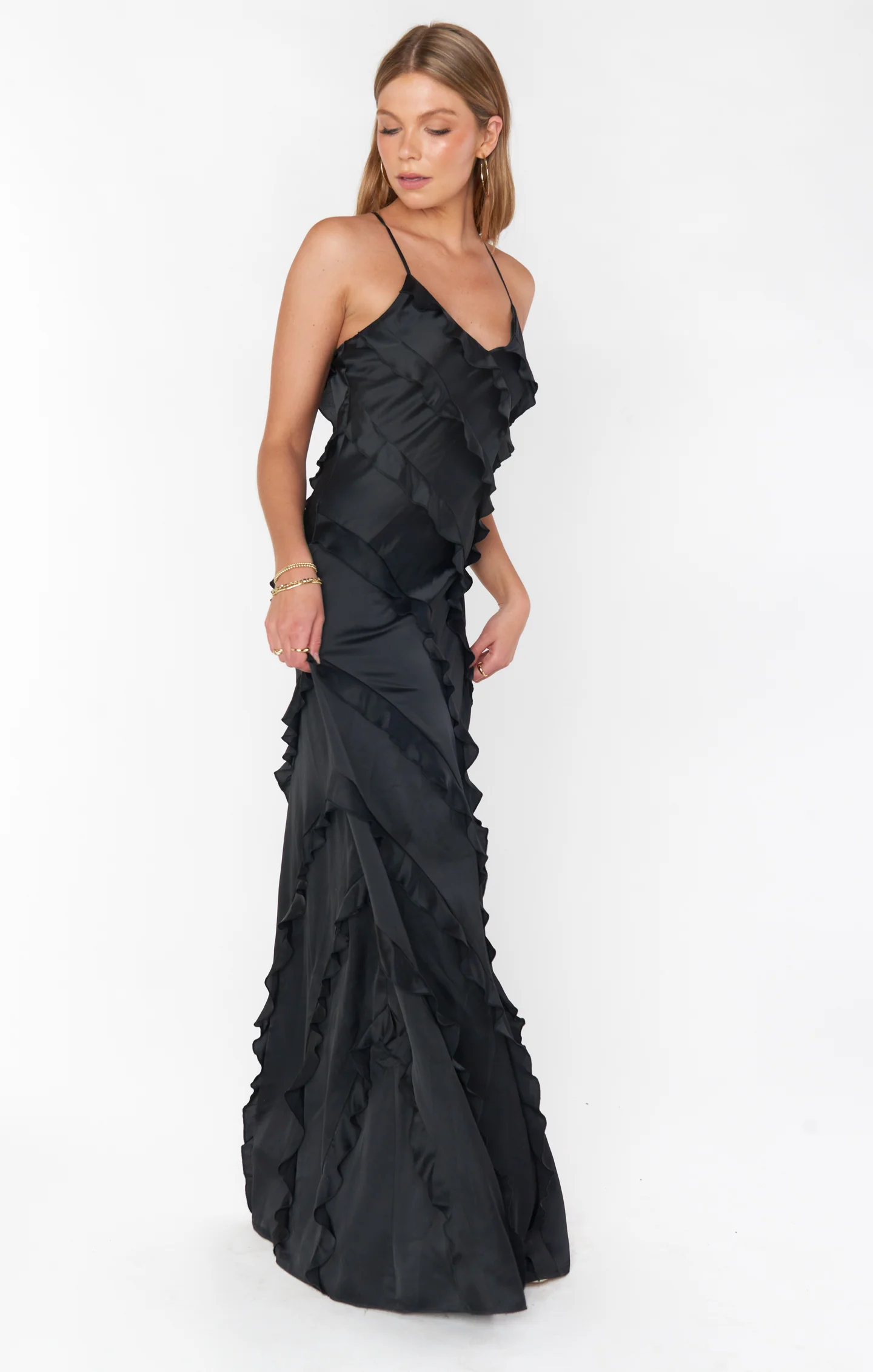 Romance Ruffle Dress ~ Black Luxe Satin - Image 4
