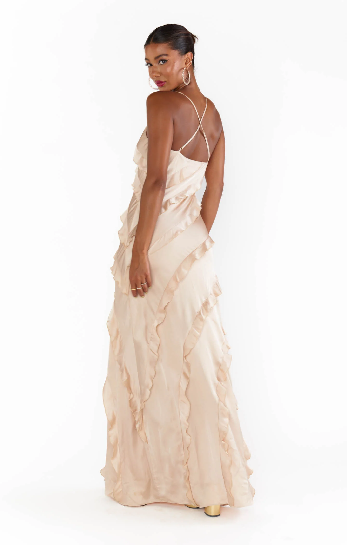 Romance Ruffle Dress ~ Champagne Luxe Satin - Image 10