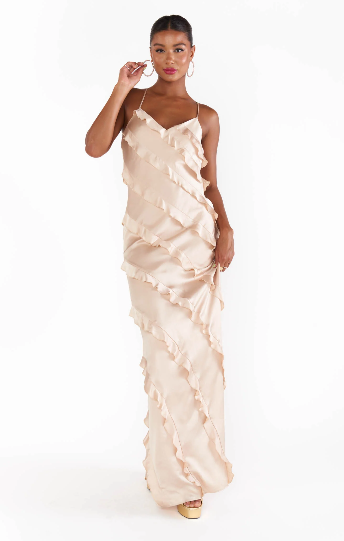 Romance Ruffle Dress ~ Champagne Luxe Satin - Image 6