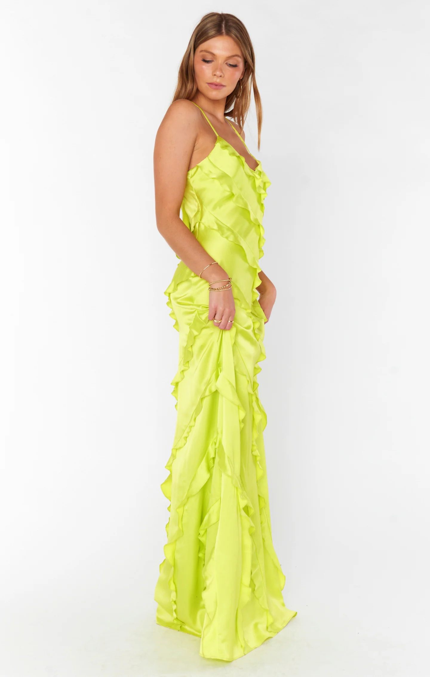 Romance Ruffle Dress ~ Citrine Luxe Satin - Image 4