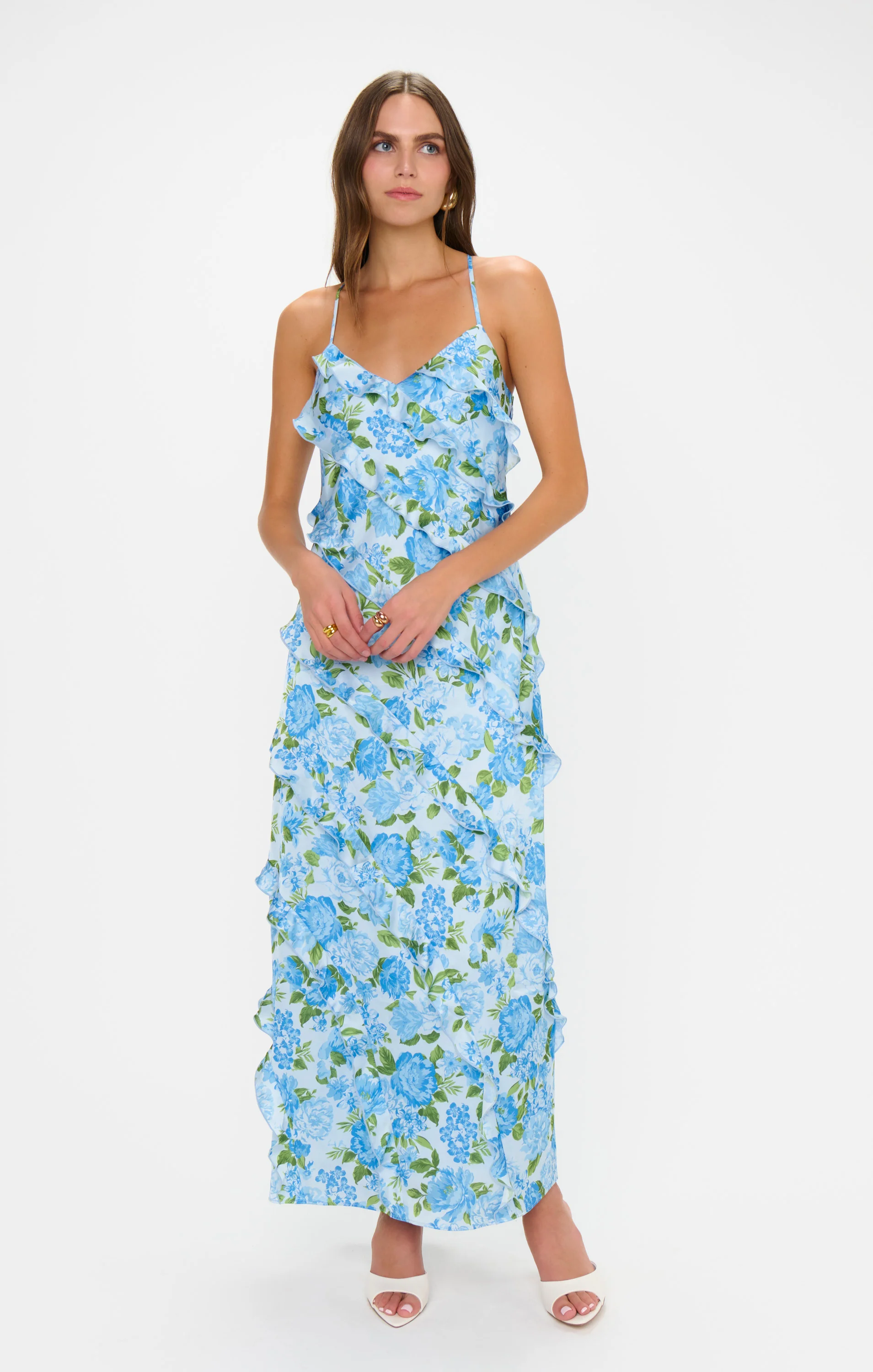 Romance Ruffle Dress ~ Cottage Floral Light Blue - Image 3
