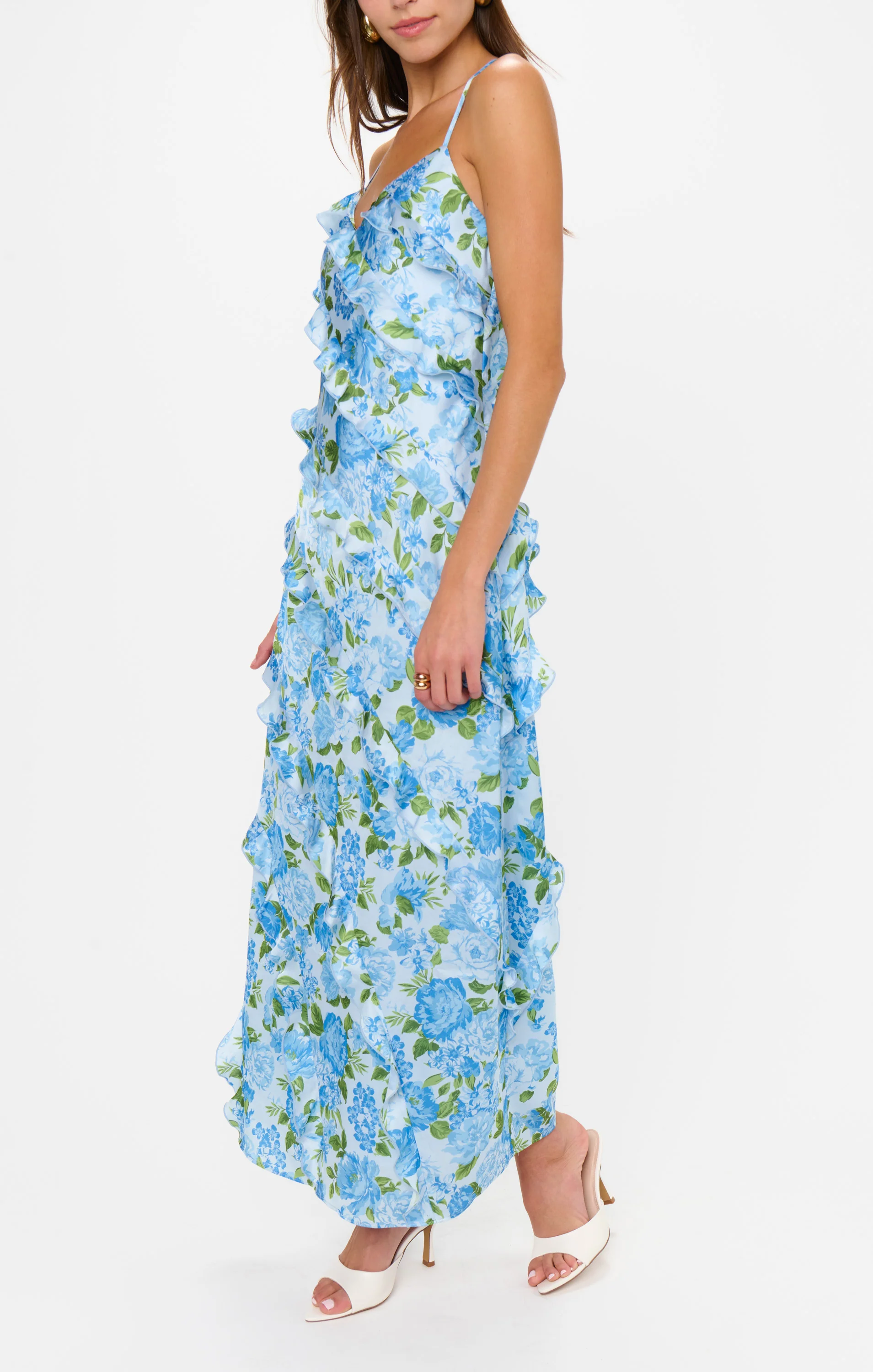 Romance Ruffle Dress ~ Cottage Floral Light Blue - Image 4