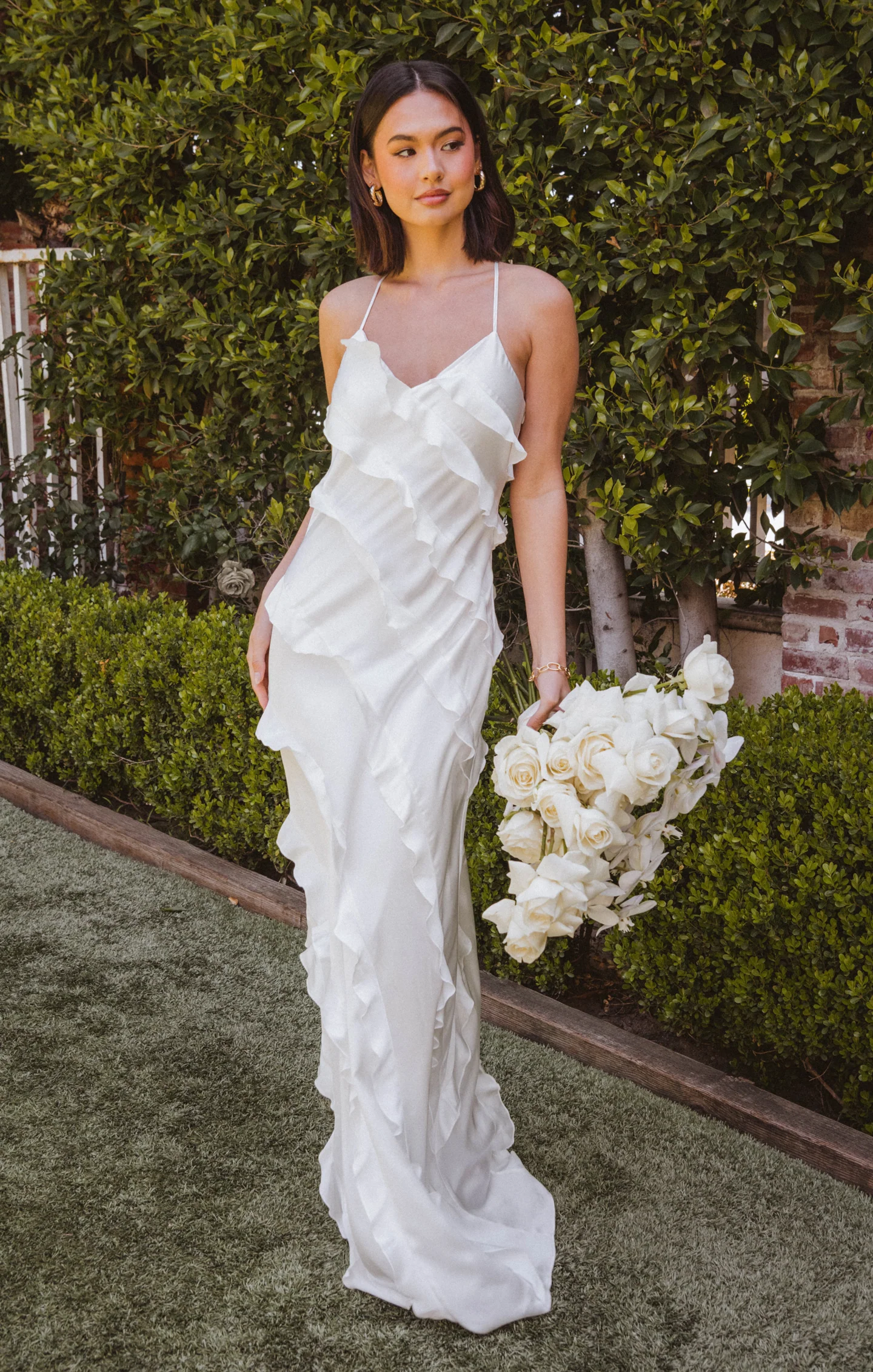 Romance Ruffle Dress ~ Ivory Luxe Satin - Image 3