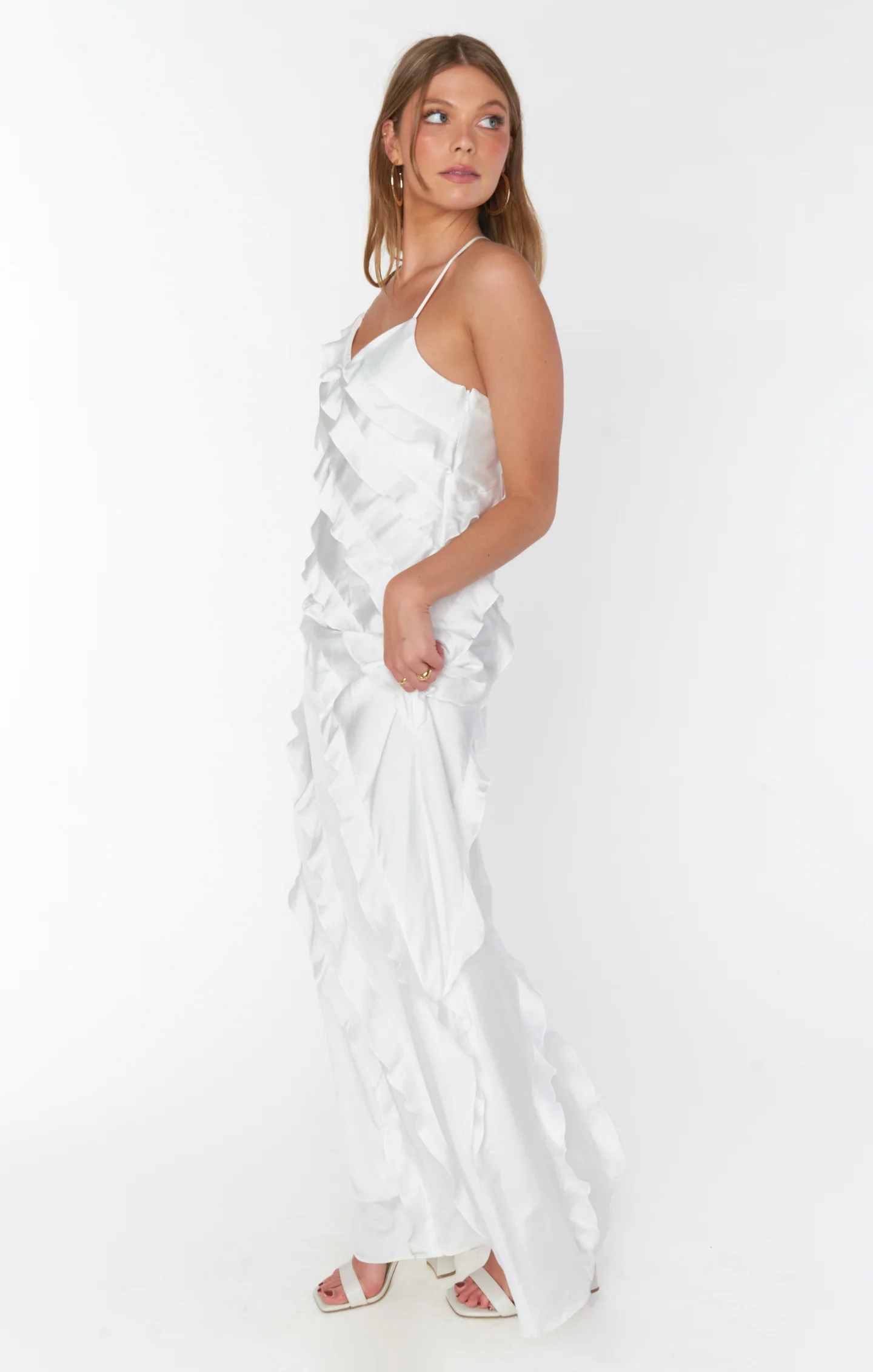 Romance Ruffle Dress ~ Ivory Luxe Satin - Image 7