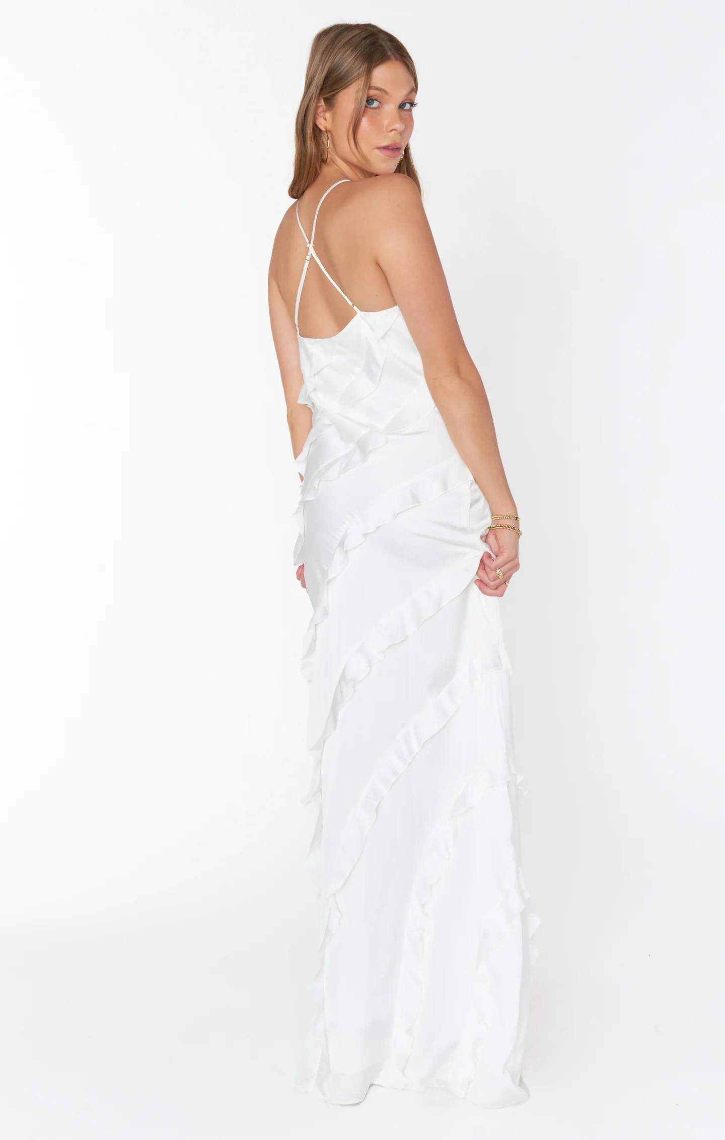 Romance Ruffle Dress ~ Ivory Luxe Satin - Image 8