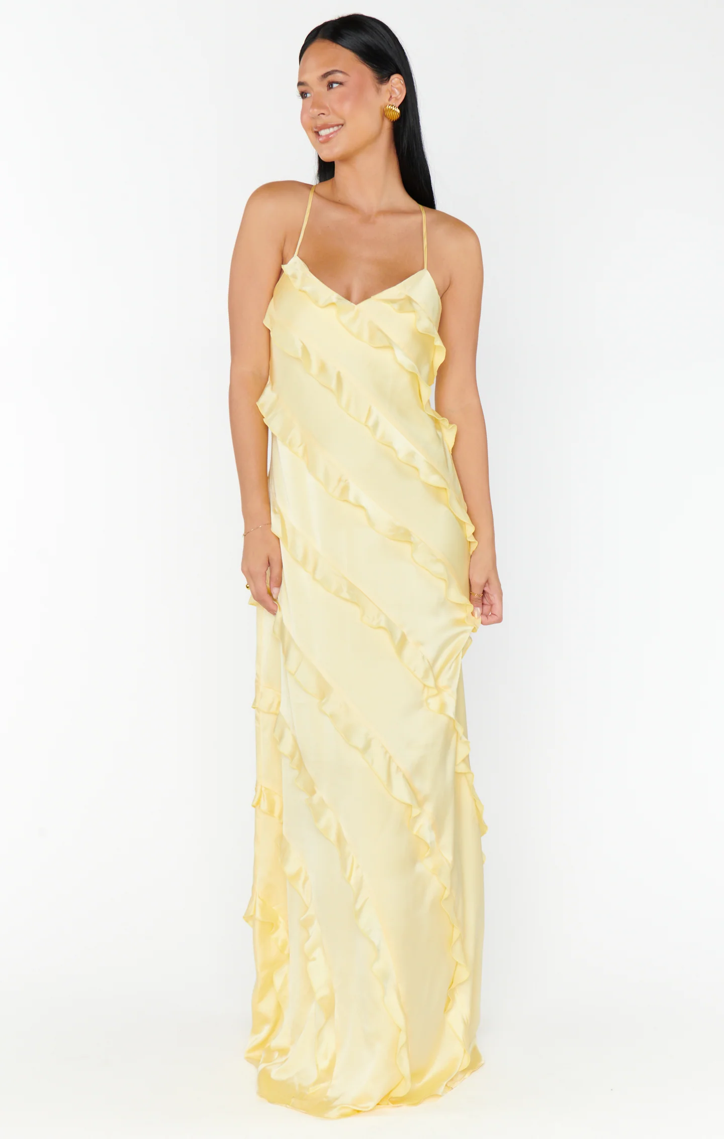 Romance Ruffle Dress ~ Pale Yellow Luxe Satin - Image 12