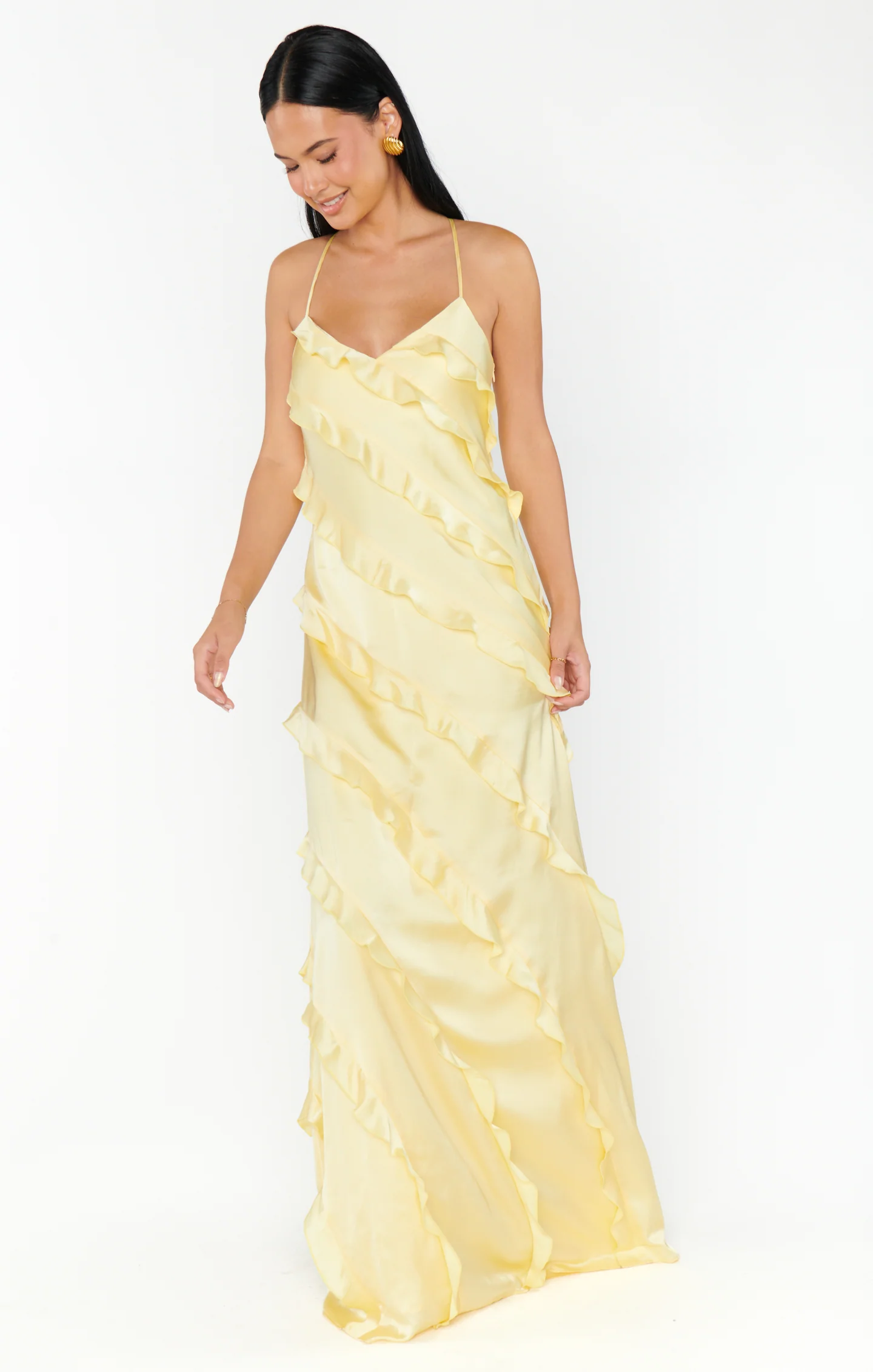 Romance Ruffle Dress ~ Pale Yellow Luxe Satin - Image 13