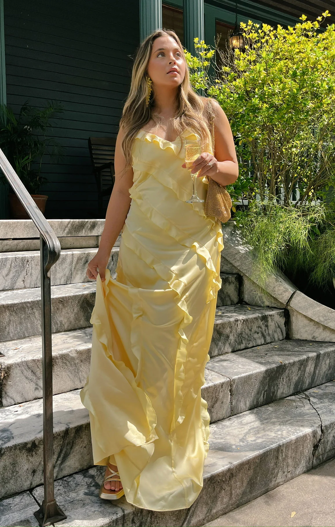 Romance Ruffle Dress ~ Pale Yellow Luxe Satin - Image 2