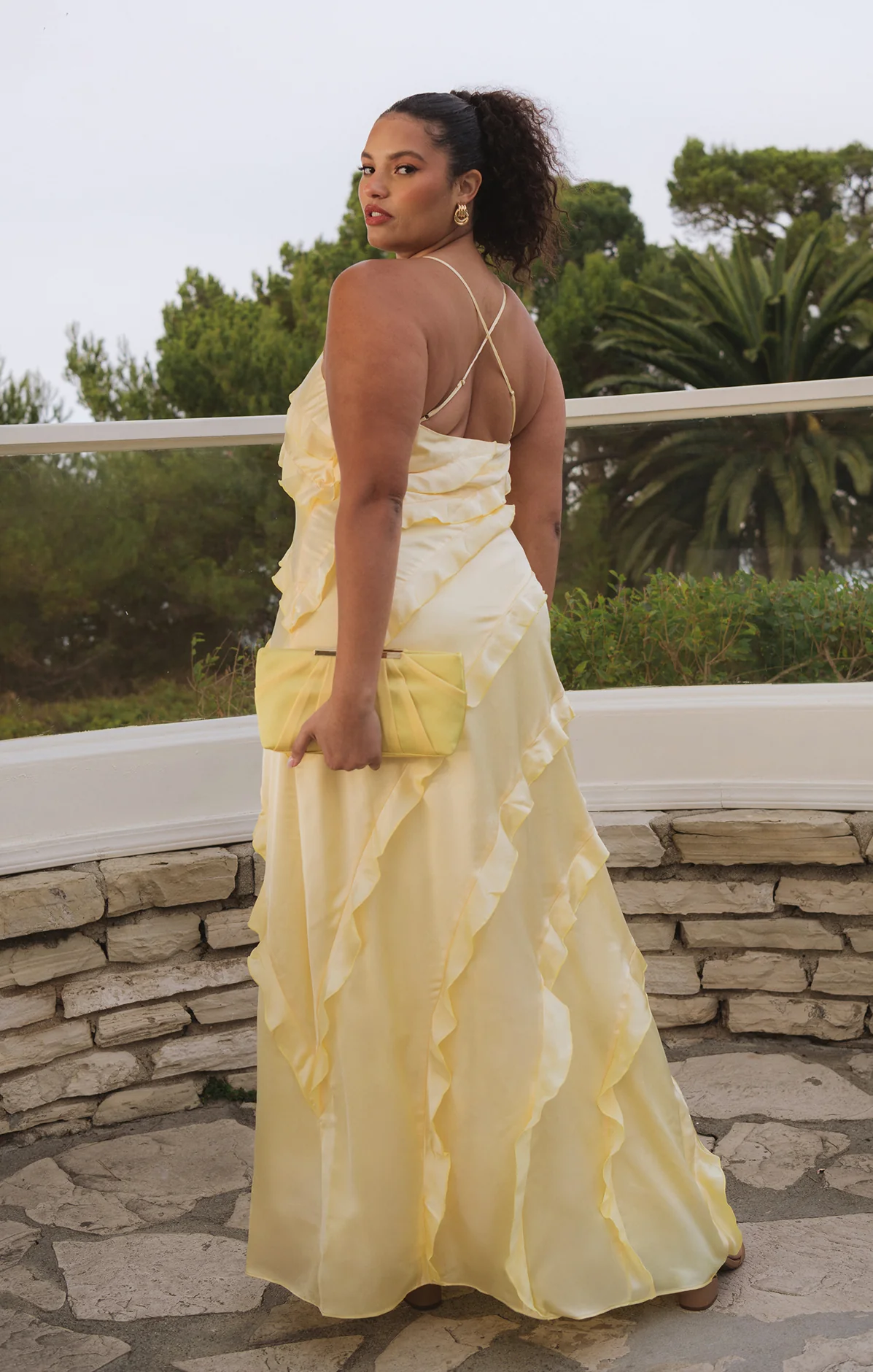 Romance Ruffle Dress ~ Pale Yellow Luxe Satin - Image 3