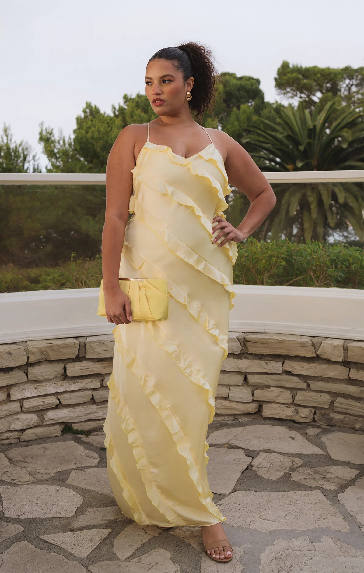 Romance Ruffle Dress ~ Pale Yellow Luxe Satin - Image 5