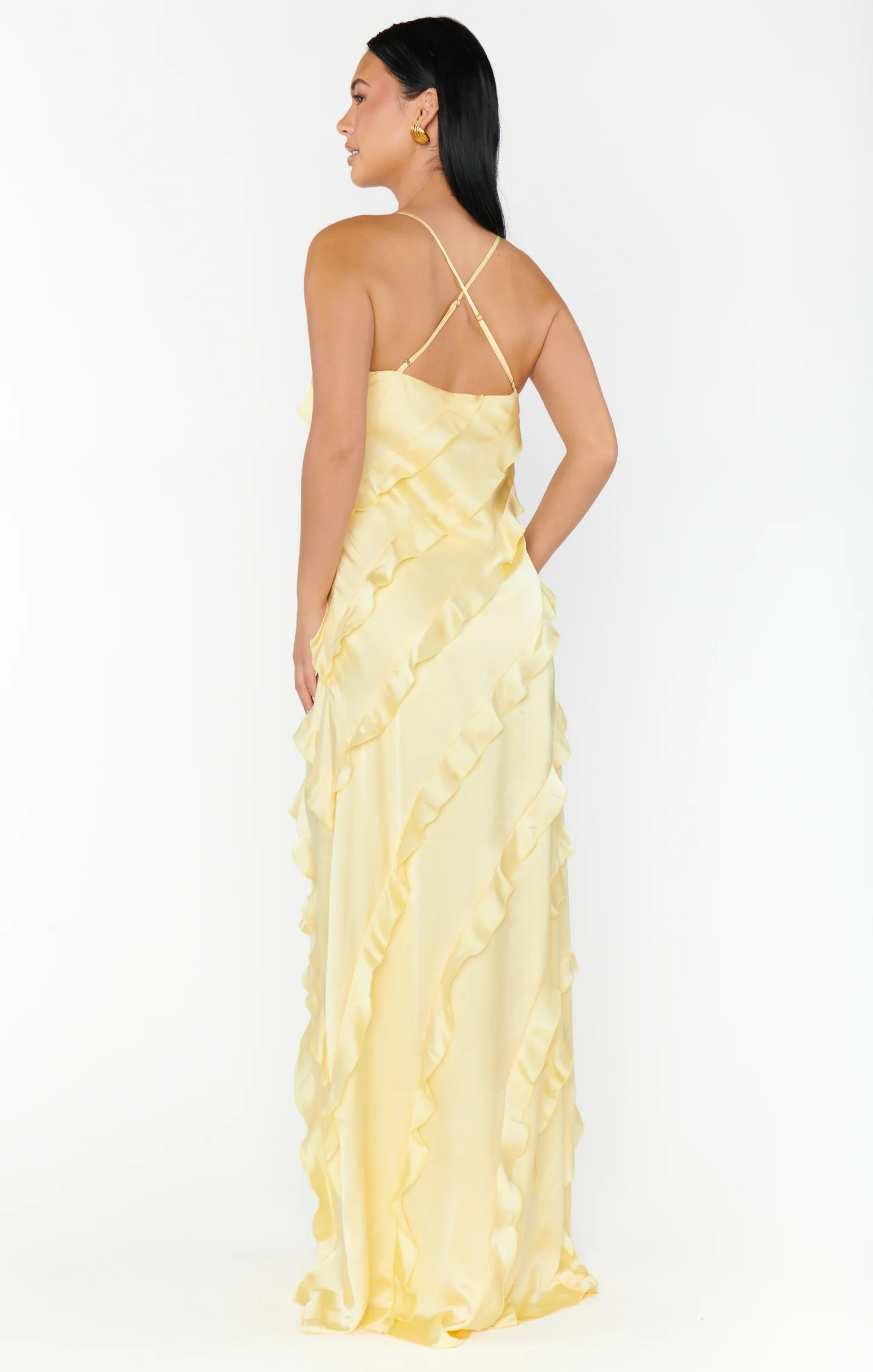 Romance Ruffle Dress ~ Pale Yellow Luxe Satin - Image 6