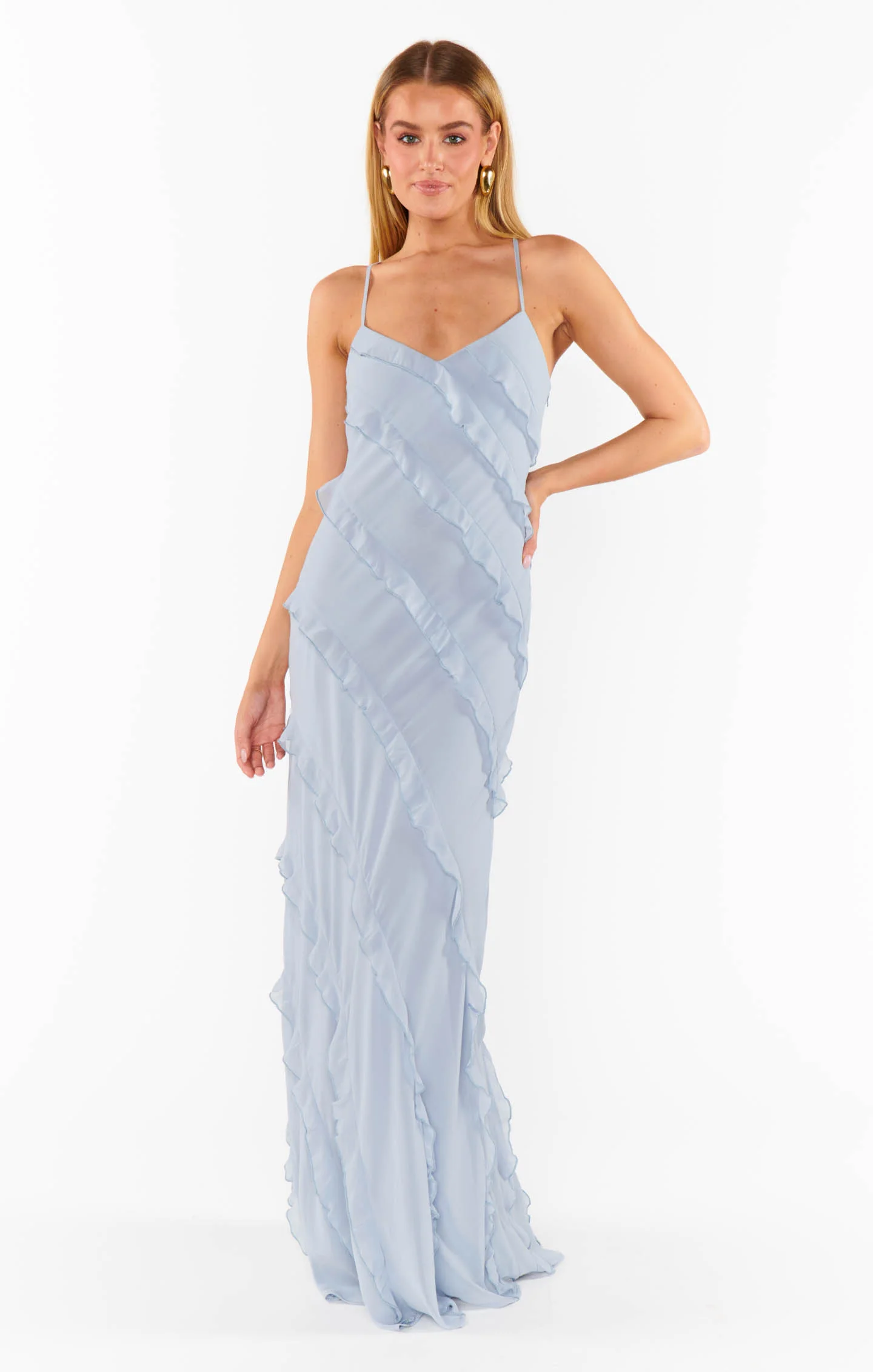 Romance Ruffle Dress ~ Steel Blue Chiffon - Image 3