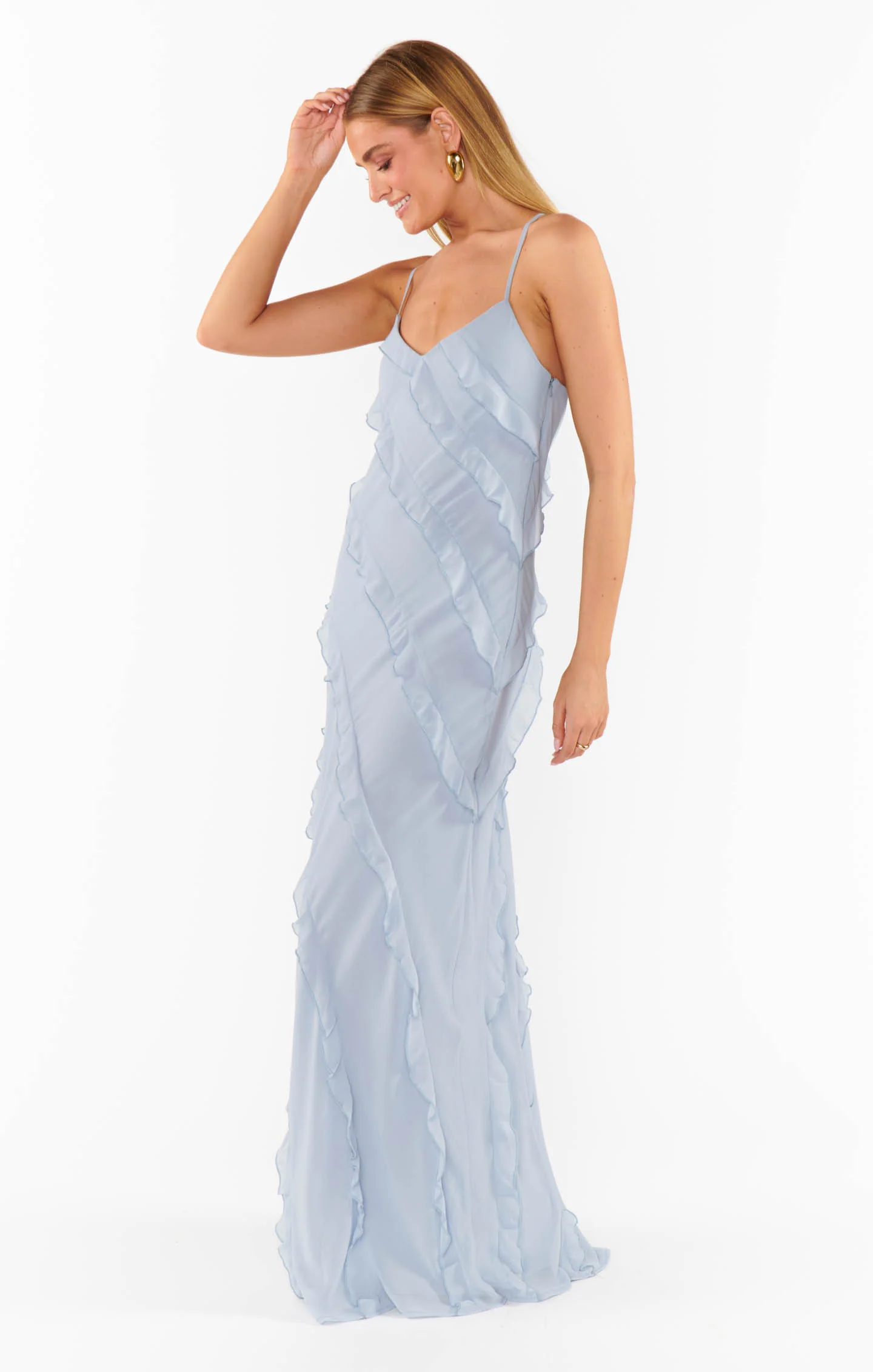 Romance Ruffle Dress ~ Steel Blue Chiffon - Image 5