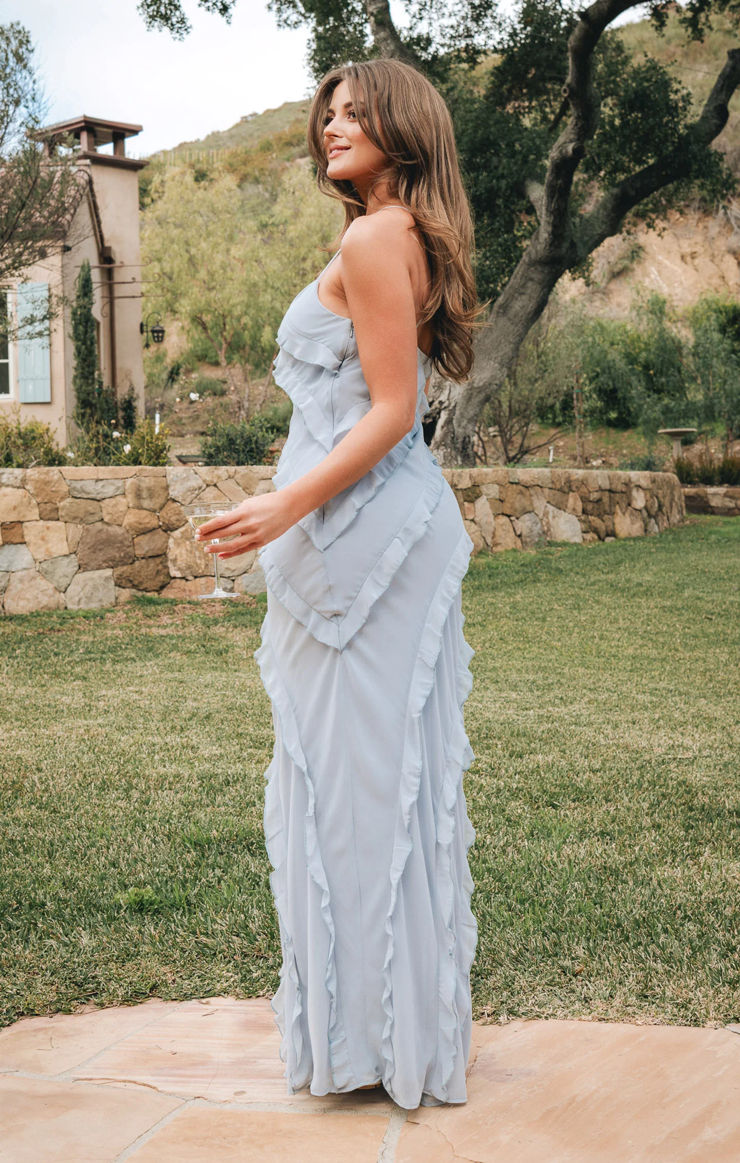 Romance Ruffle Dress ~ Steel Blue Chiffon - Image 6