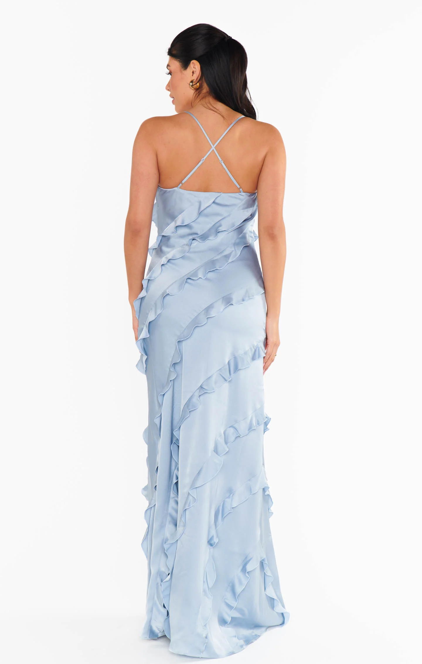 Romance Ruffle Dress ~ Steel Blue Luxe Satin - Image 3