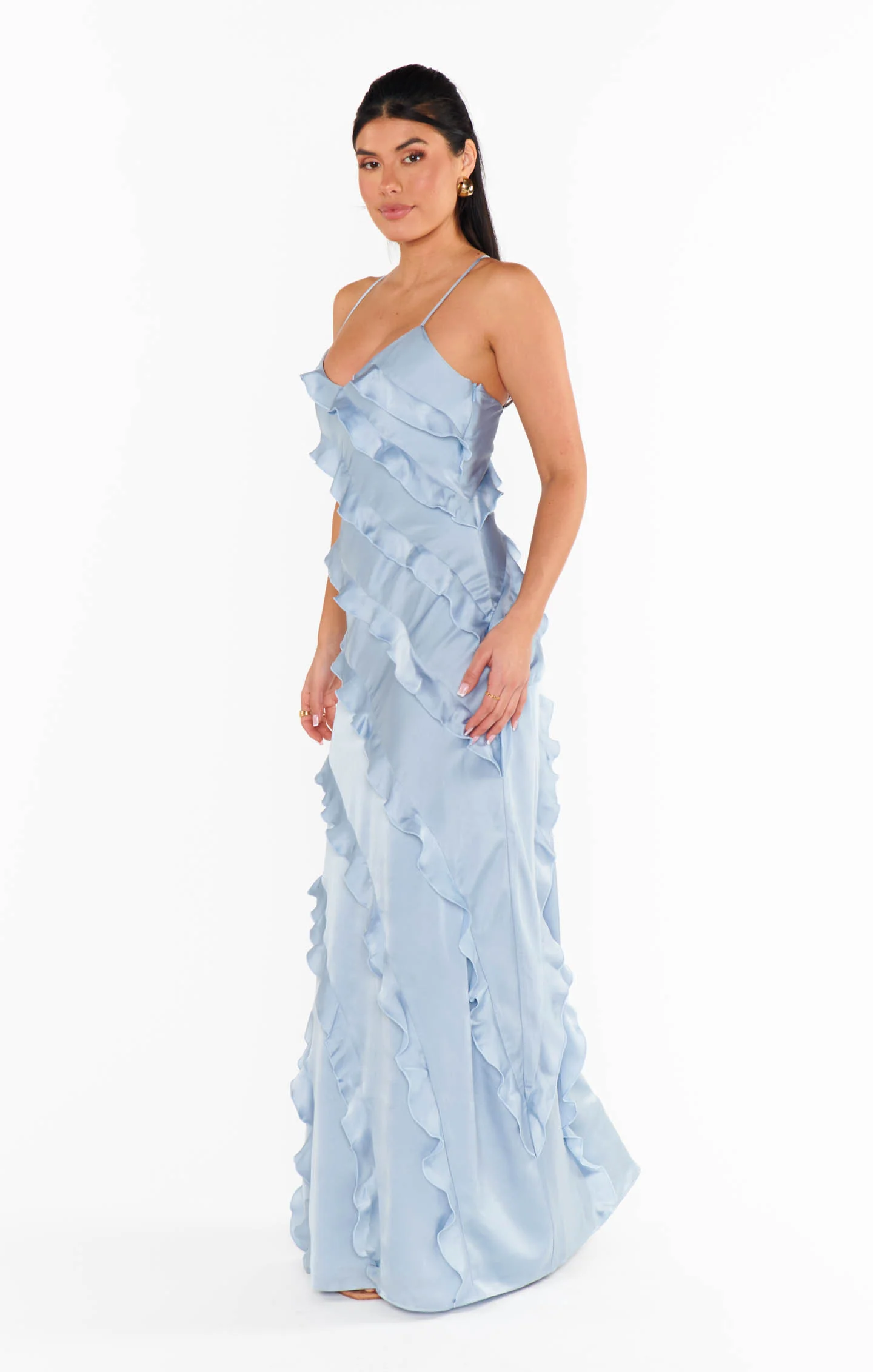Romance Ruffle Dress ~ Steel Blue Luxe Satin - Image 4