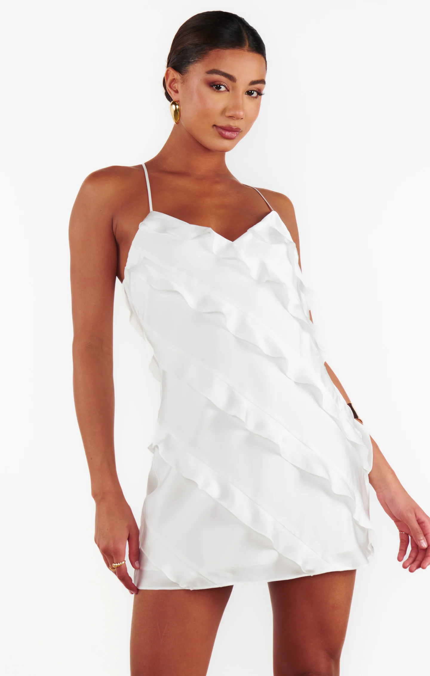Romance Ruffle Mini Dress ~ Ivory Luxe Satin - Image 4