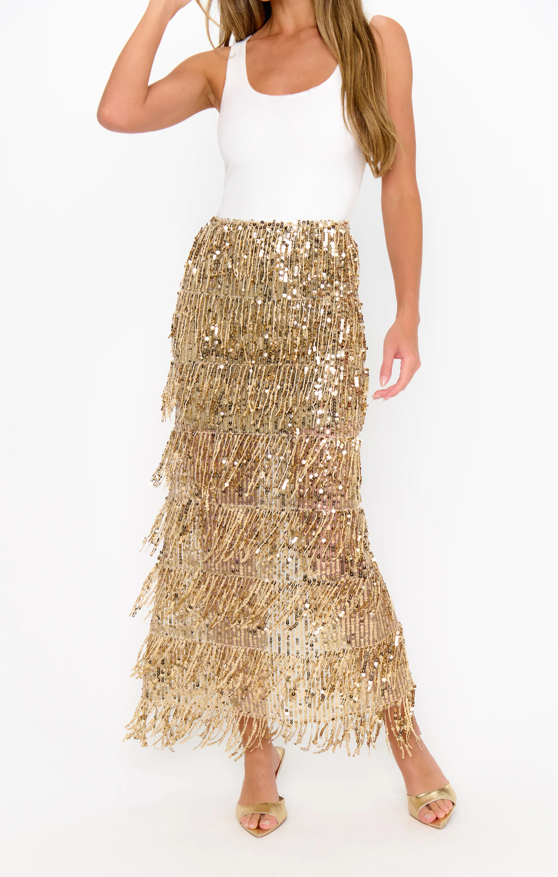 Sadie Maxi Dress ~ White Rib With Gold Sequins - Image 5