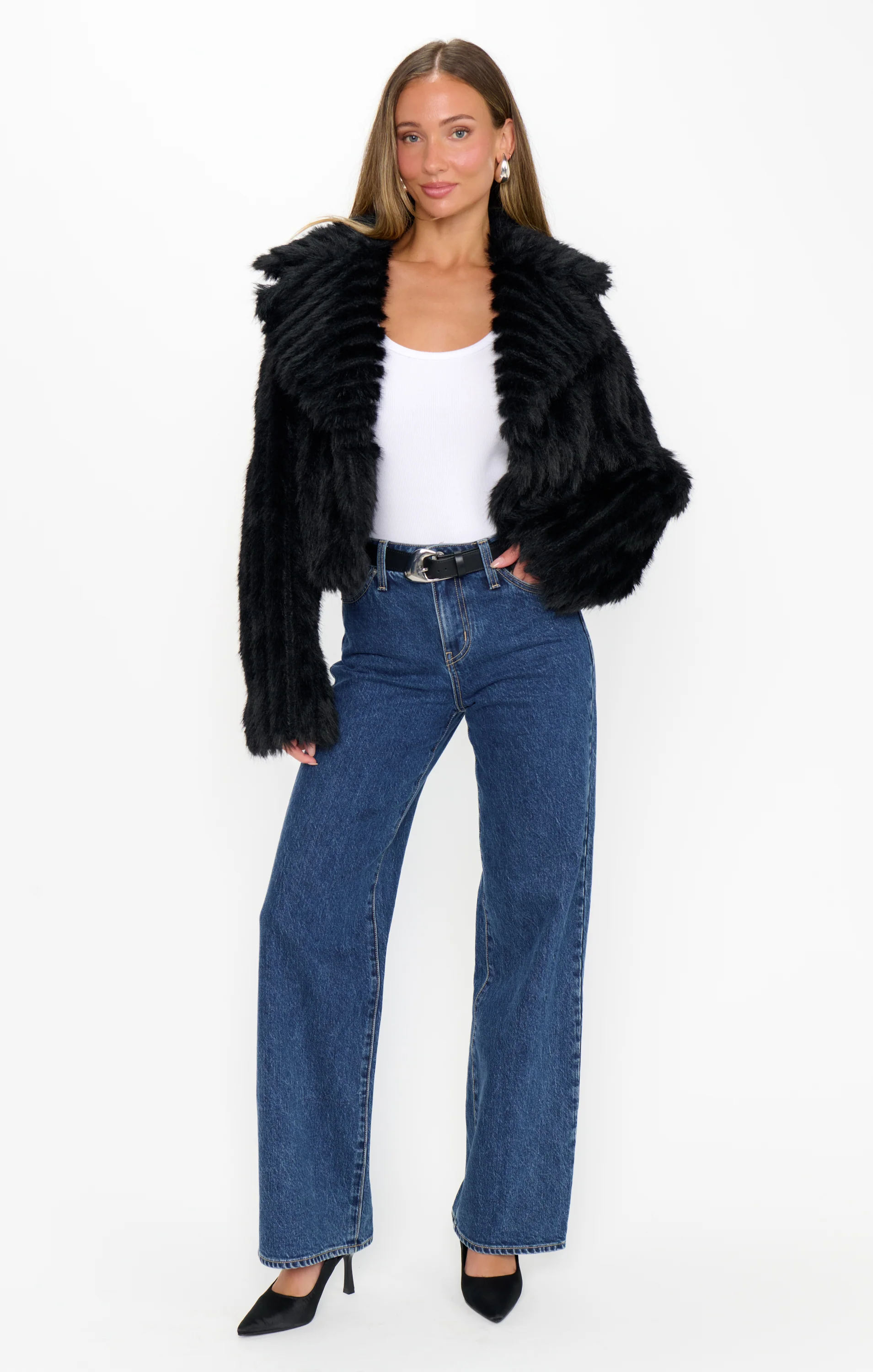 Salt Lake City Cropped Jacket ~ Black Faux Fur - Image 5