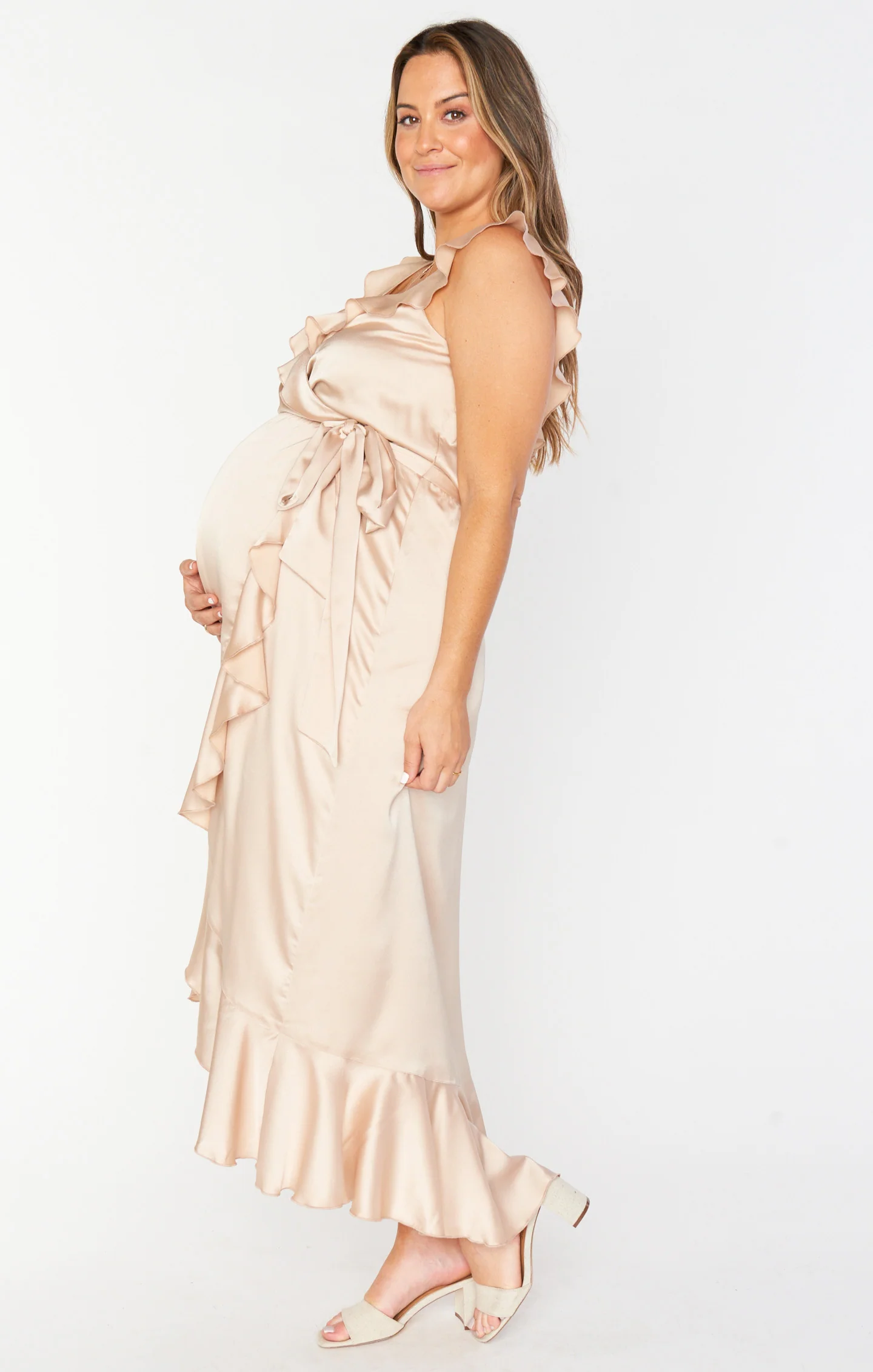 Samantha Ruffle Wrap Dress ~ Champagne Luxe Satin - Image 20