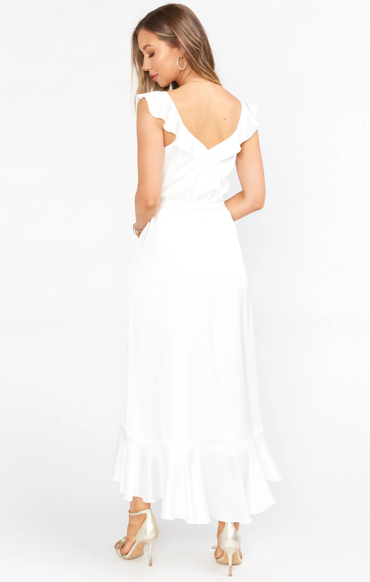 Samantha Ruffle Wrap Dress ~ Ivory Luxe Satin - Image 10