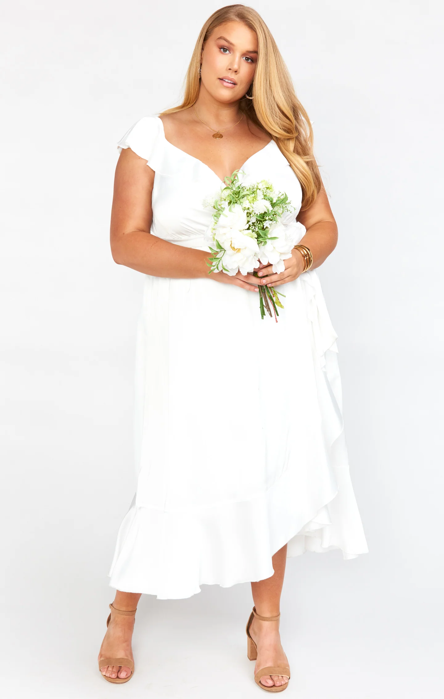 Samantha Ruffle Wrap Dress ~ Ivory Luxe Satin - Image 12