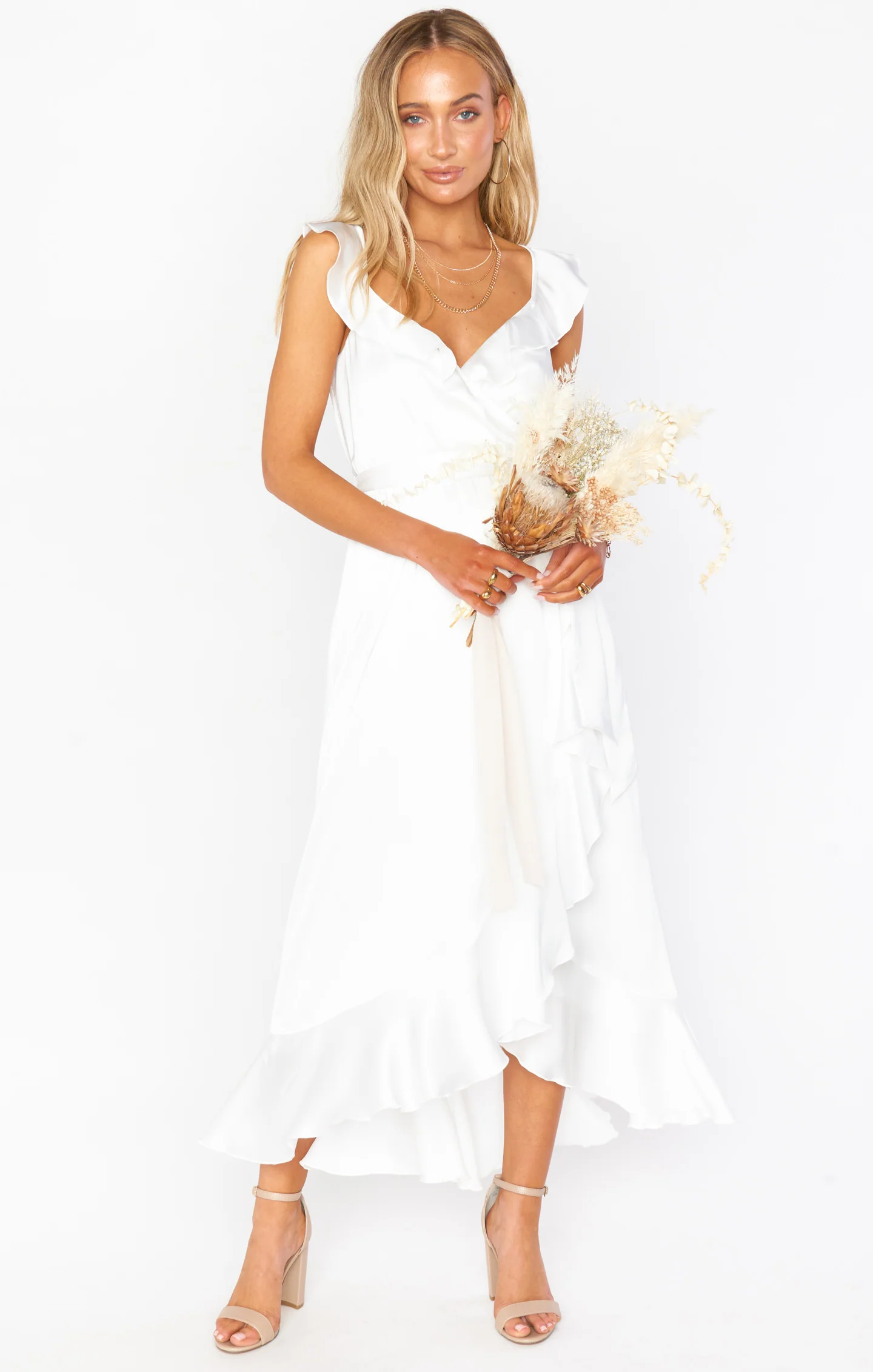 Samantha Ruffle Wrap Dress ~ Ivory Luxe Satin - Image 16