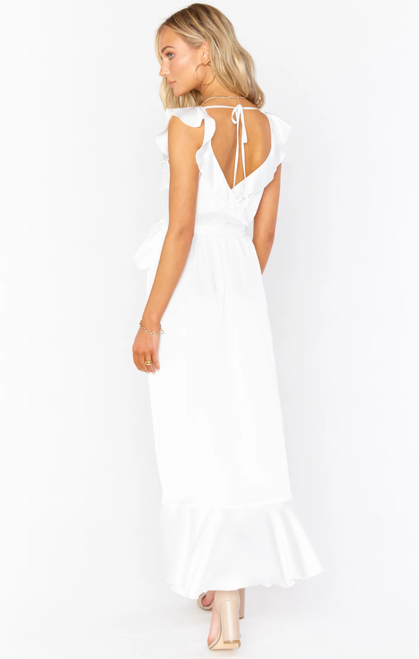 Samantha Ruffle Wrap Dress ~ Ivory Luxe Satin - Image 3