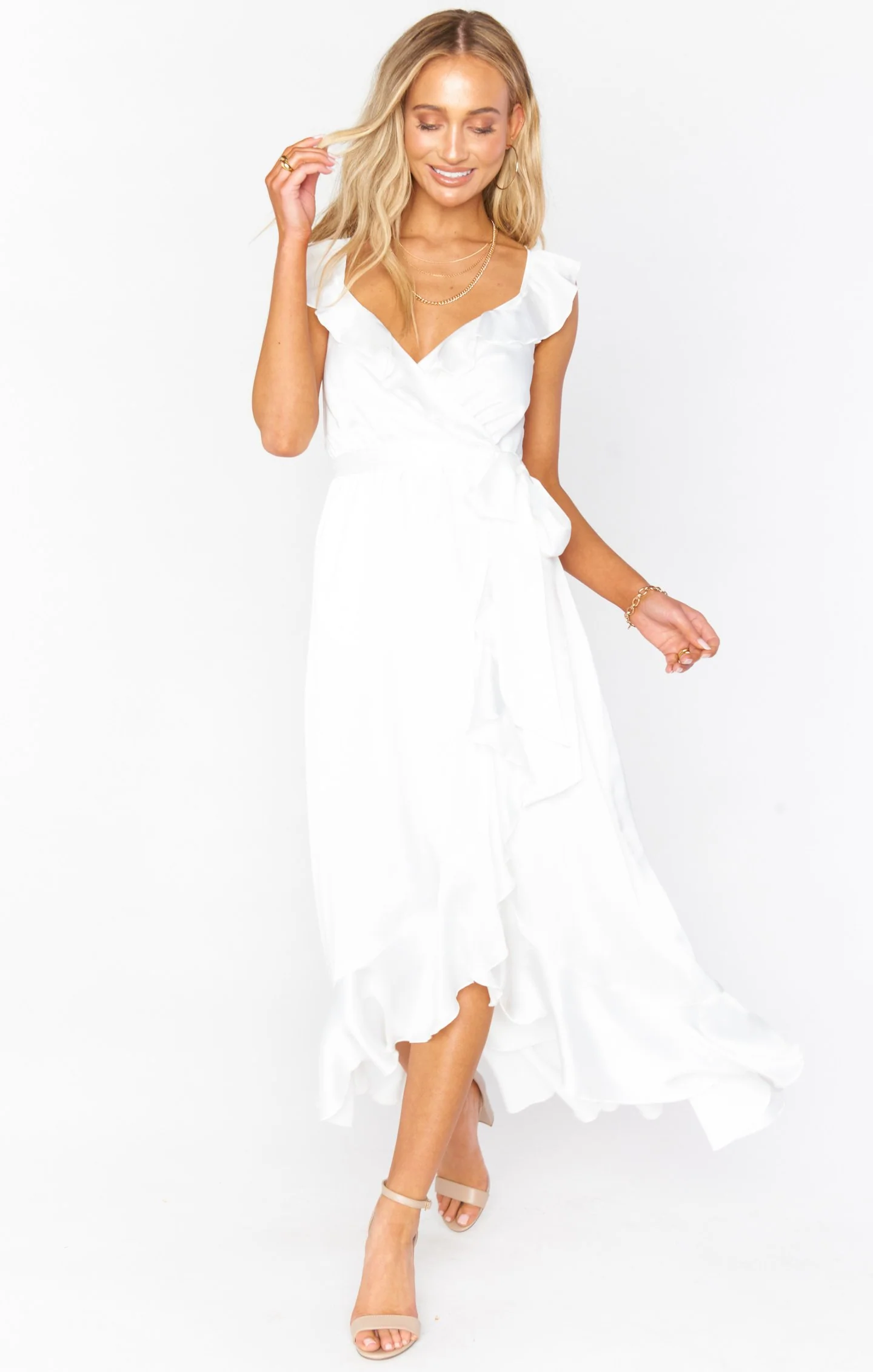 Samantha Ruffle Wrap Dress ~ Ivory Luxe Satin - Image 5