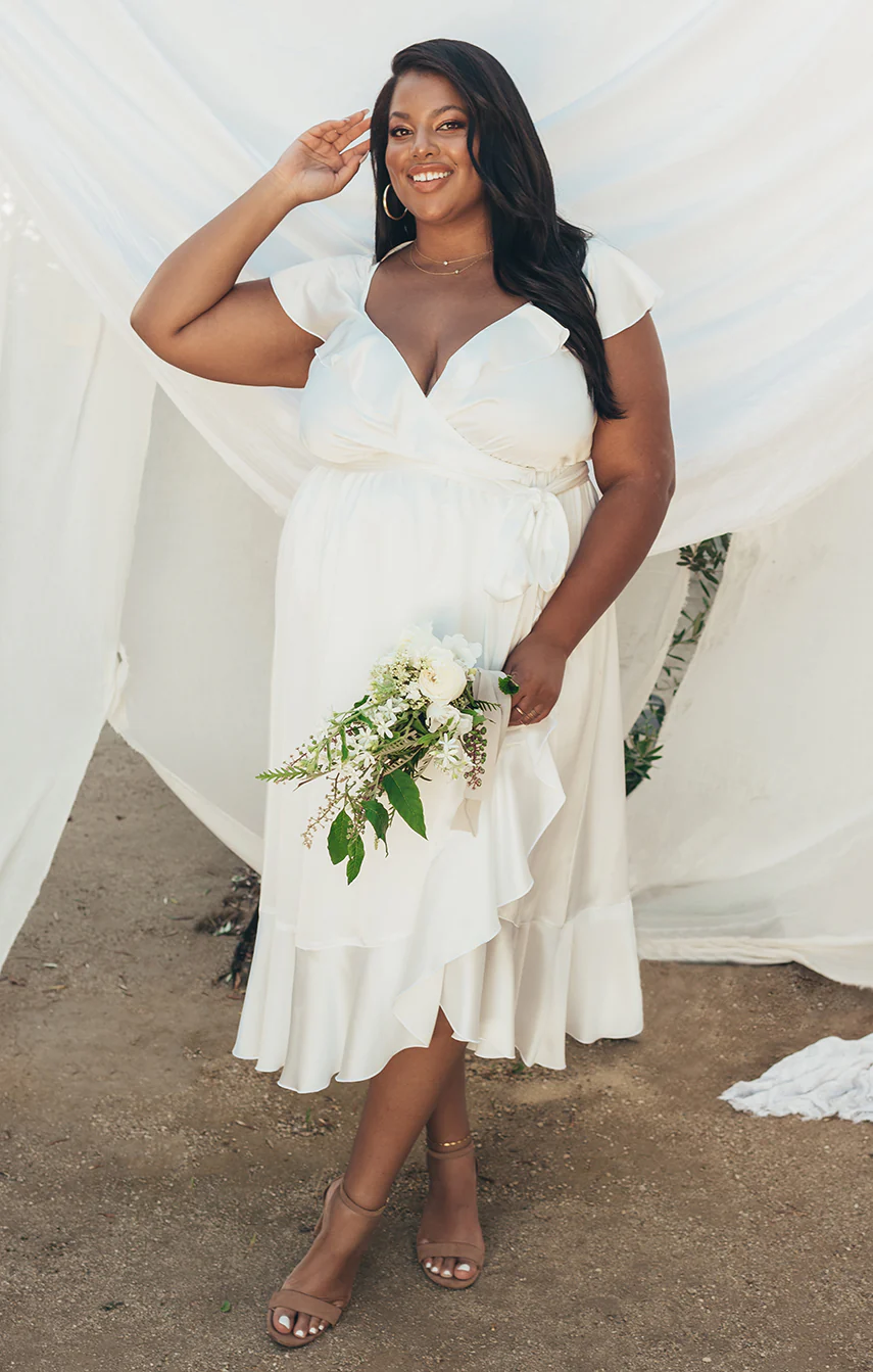 Samantha Ruffle Wrap Dress ~ Ivory Luxe Satin - Image 7