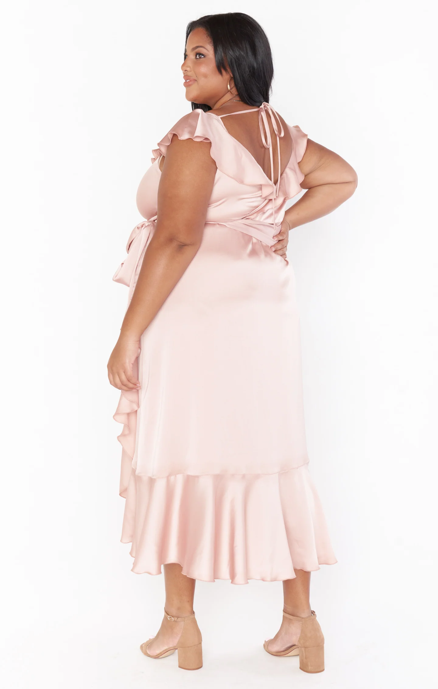Samantha Ruffle Wrap Dress ~ Rose Gold Luxe Satin - Image 12