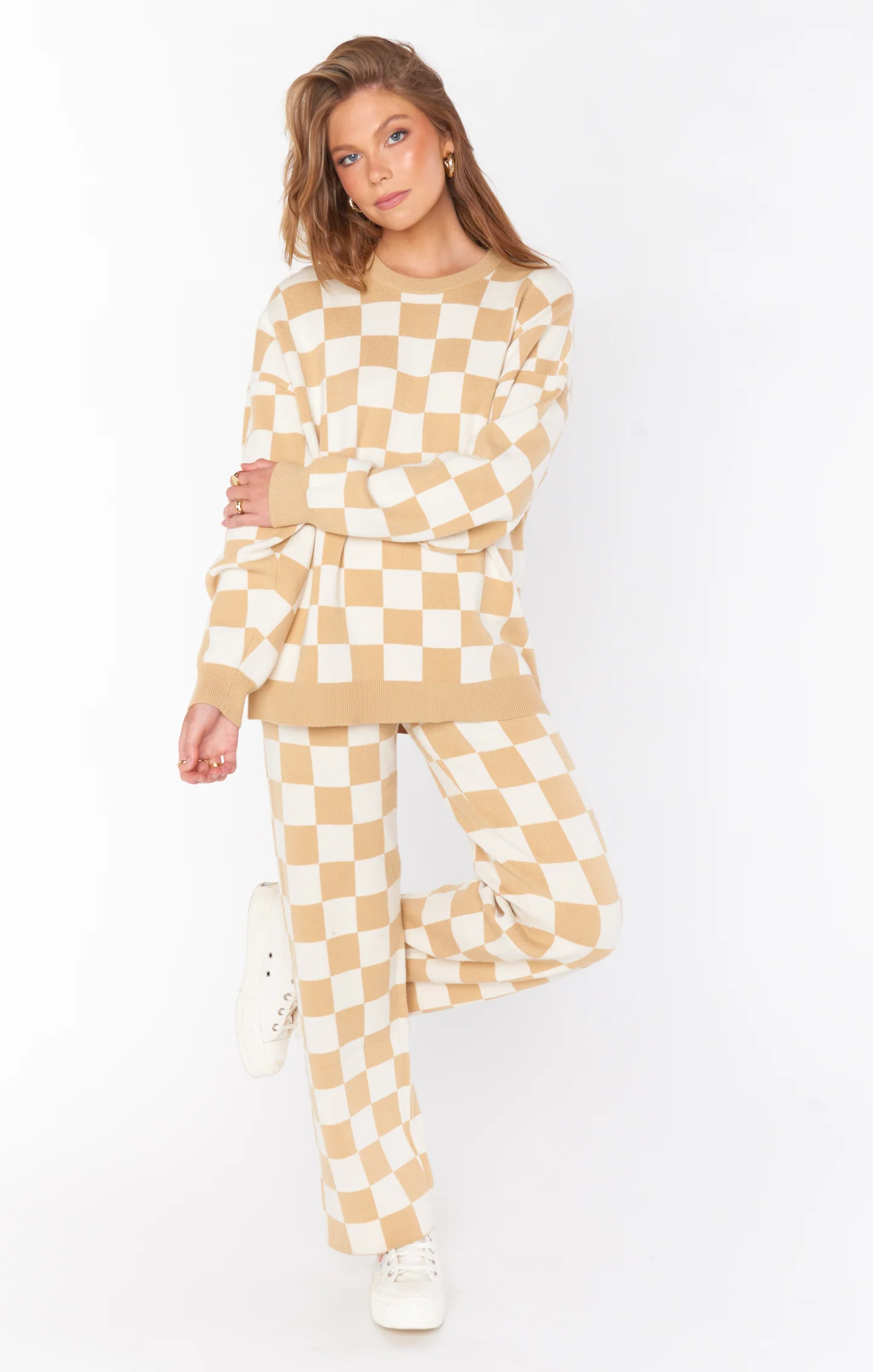 Scout Sweater ~ Tan Checker Knit - Image 3