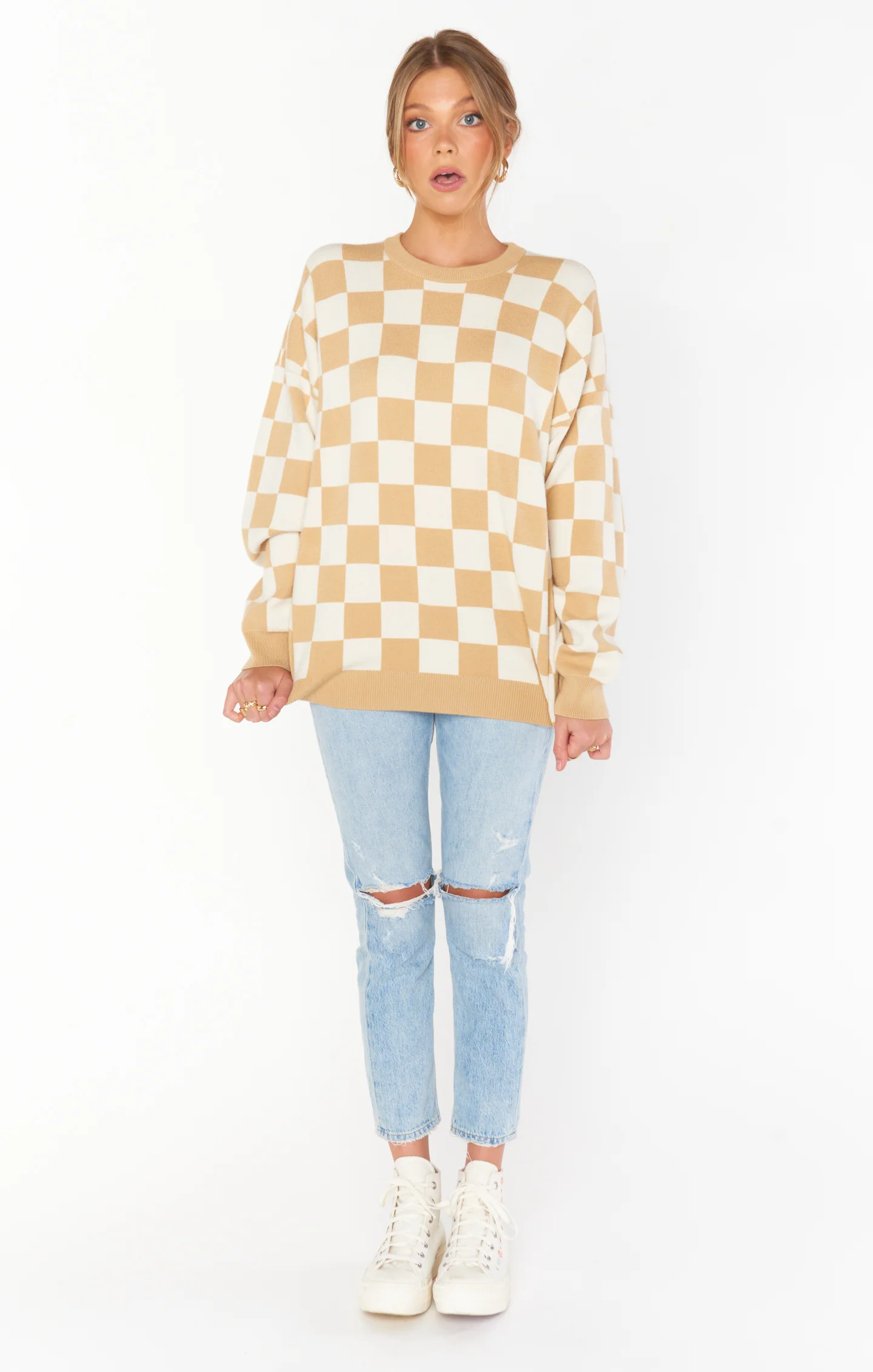 Scout Sweater ~ Tan Checker Knit - Image 4