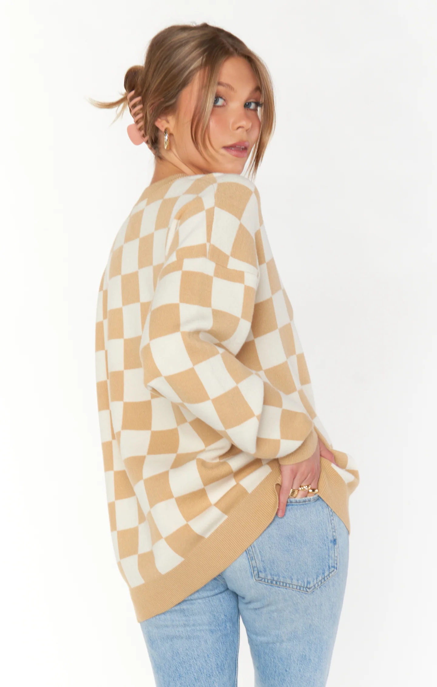 Scout Sweater ~ Tan Checker Knit - Image 6