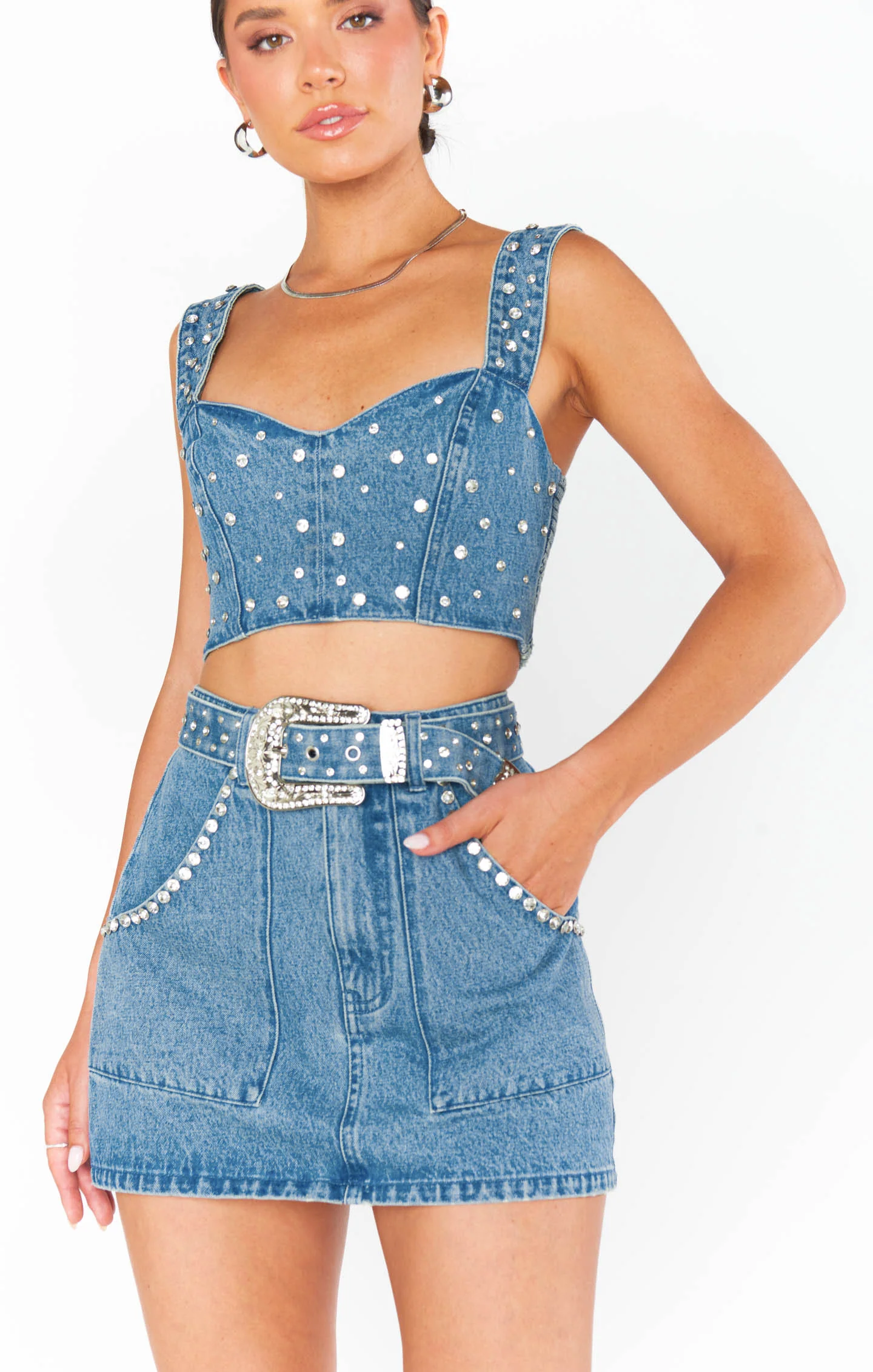 Shania Top ~ Indigo Rhinestone Denim - Image 3