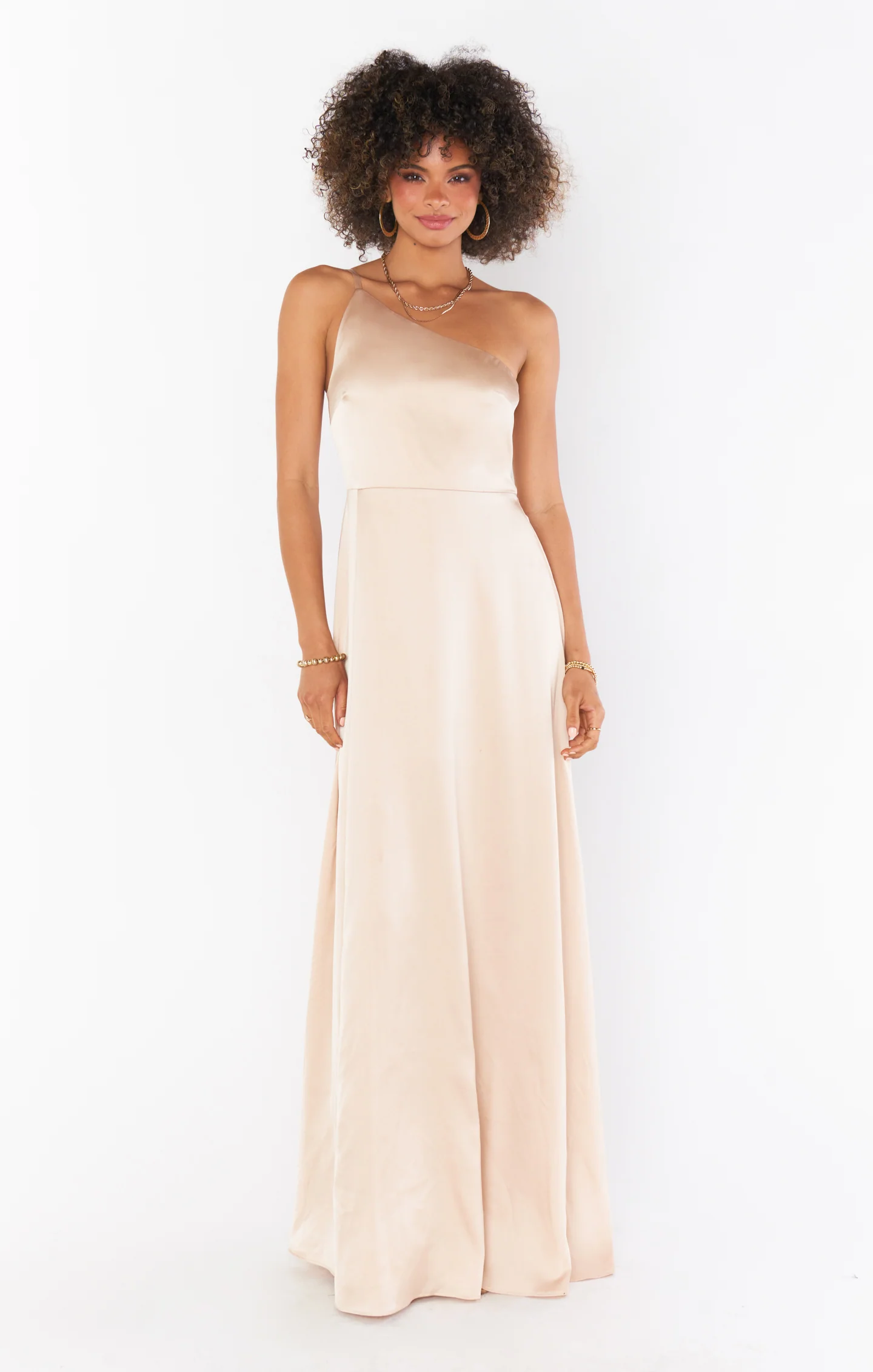 Shannon One Shoulder Dress ~ Champagne Luxe Satin - Image 3
