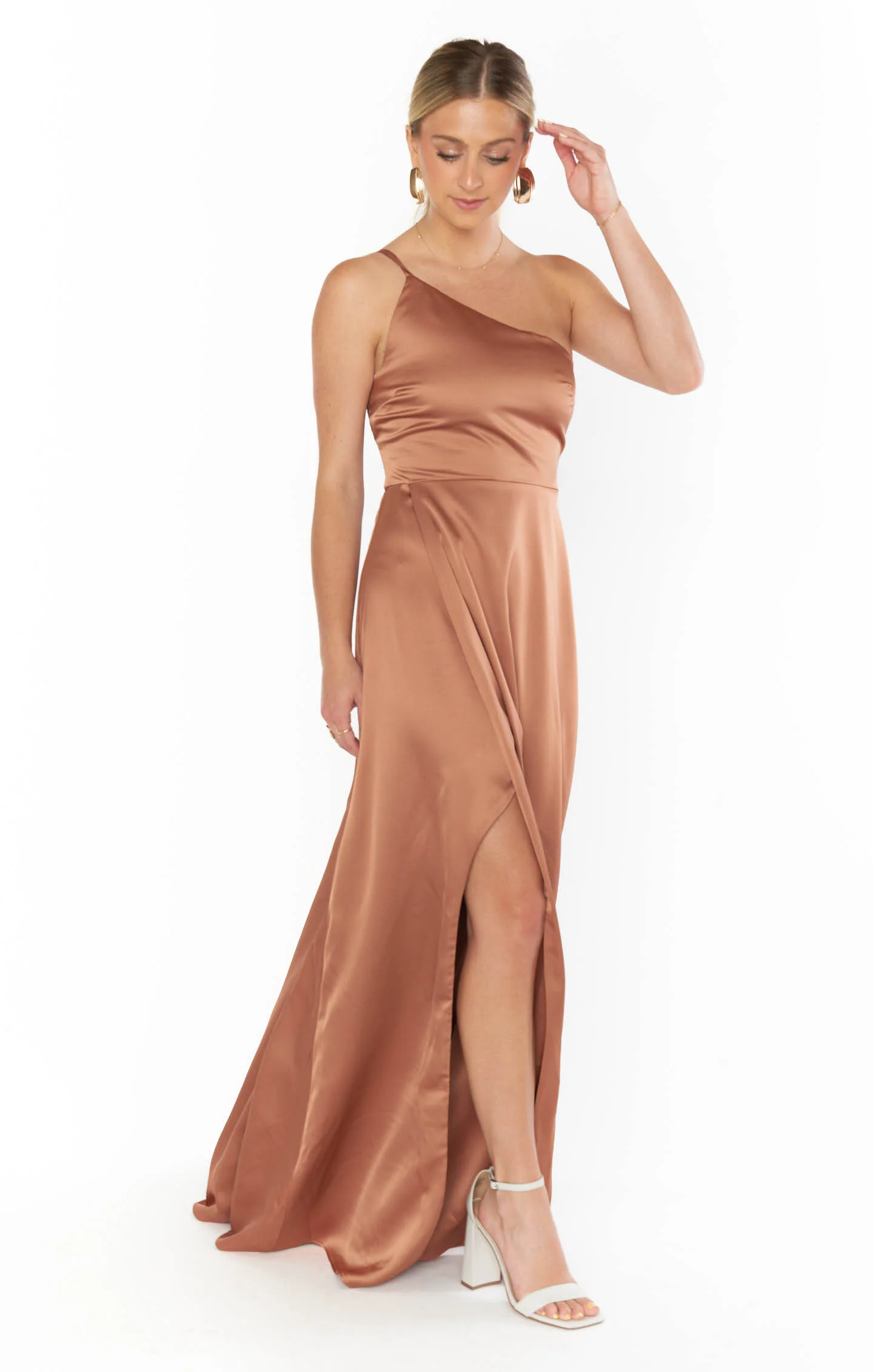 Shannon One Shoulder Dress ~ Copper Luxe Satin - Image 3