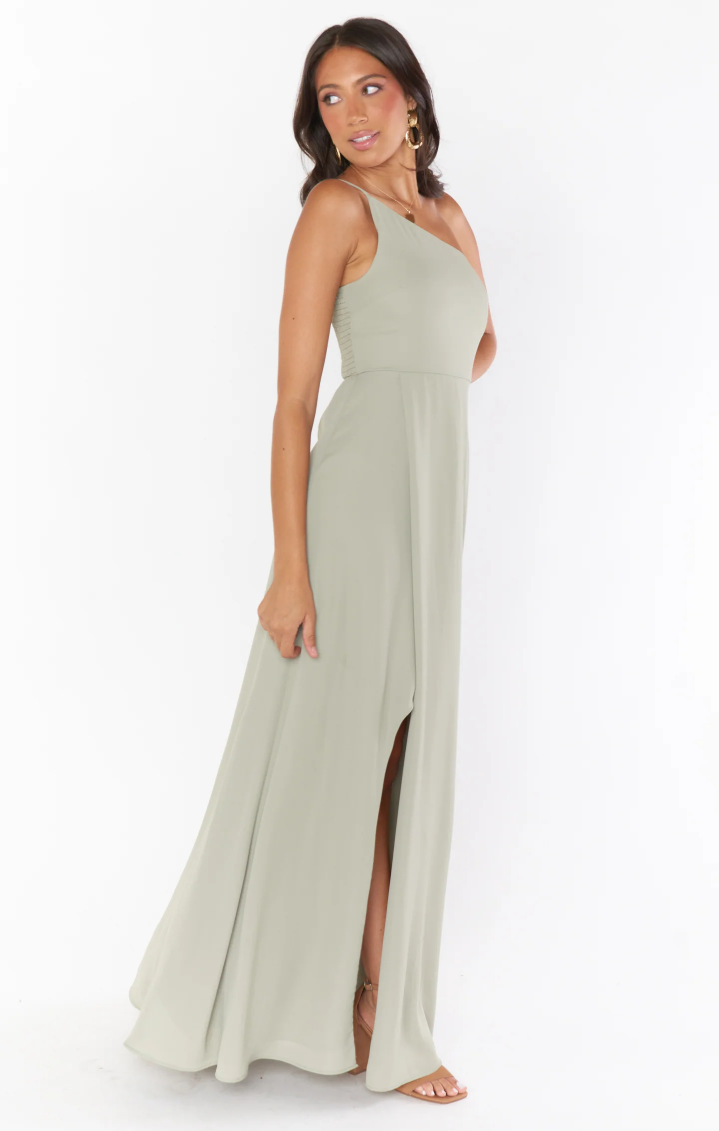 Shannon One Shoulder Dress ~ Moss Green Crisp - Image 3