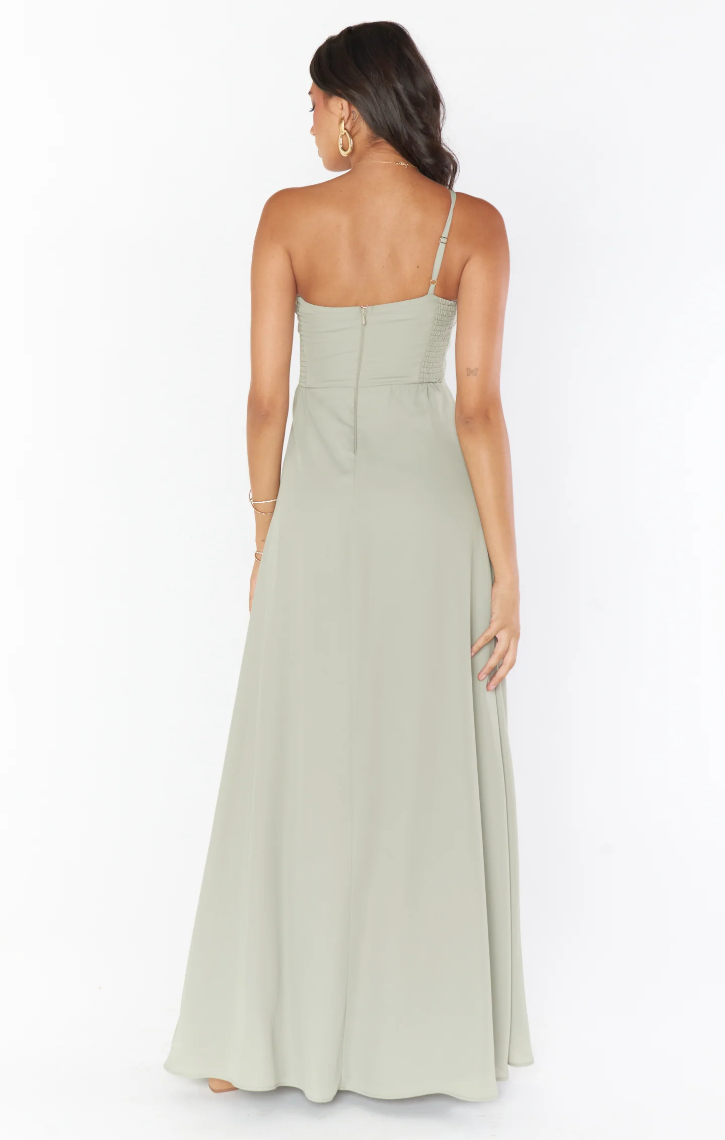 Shannon One Shoulder Dress ~ Moss Green Crisp - Image 4