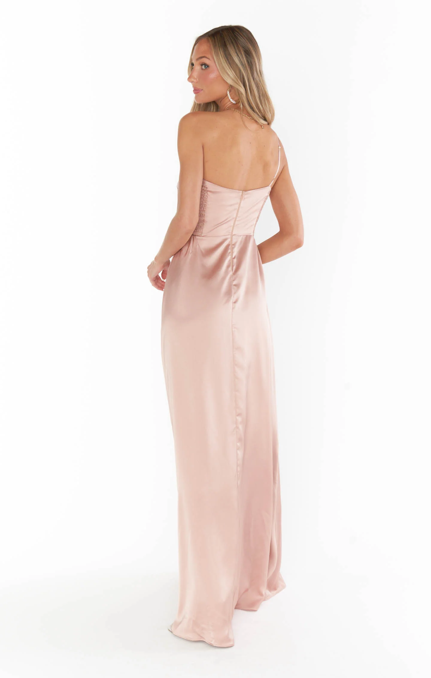 Shannon One Shoulder Dress ~ Rose Gold Luxe Satin - Image 4